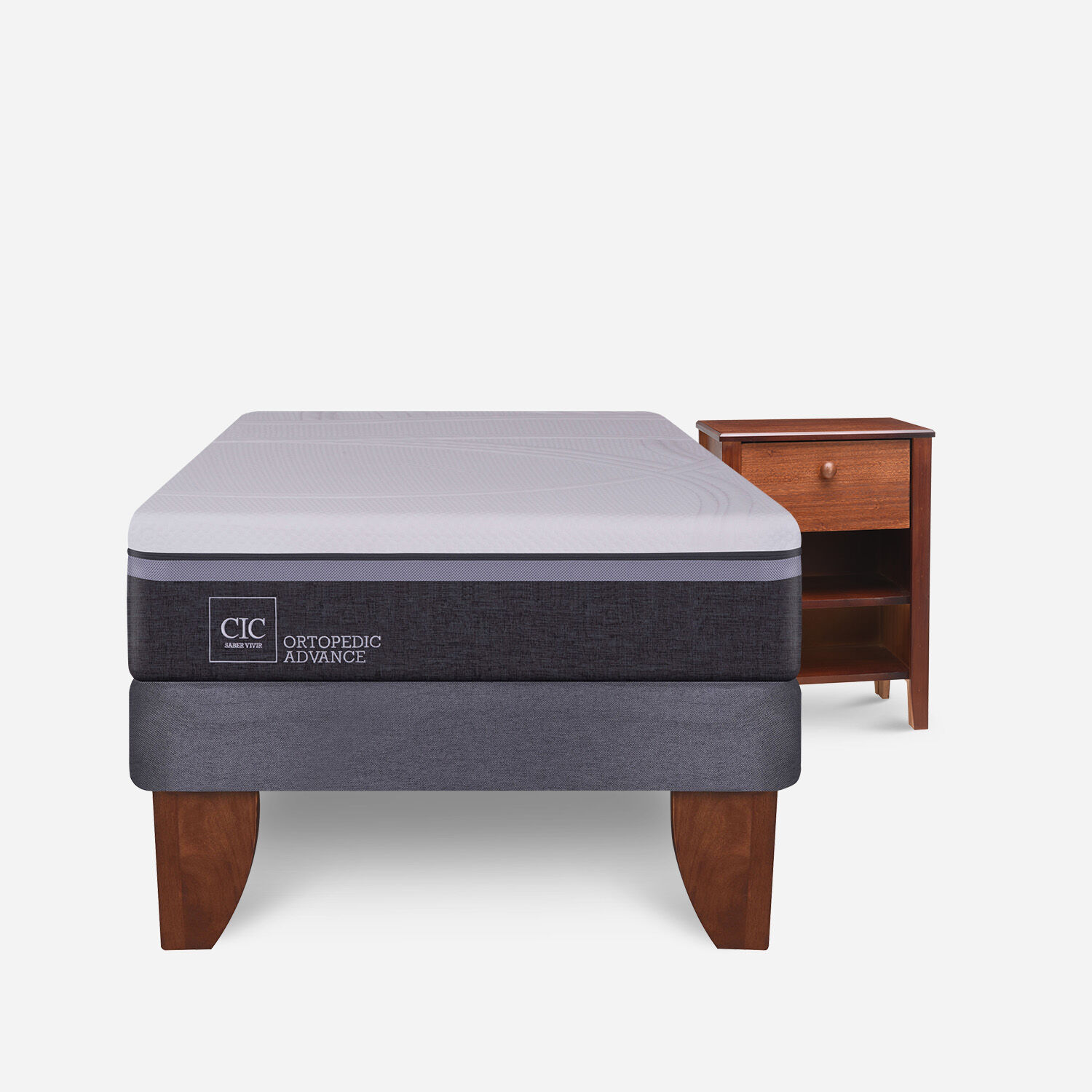 Cama Europea 1,5 Plazas Ortopedic Advance + Velador Torino Caramel