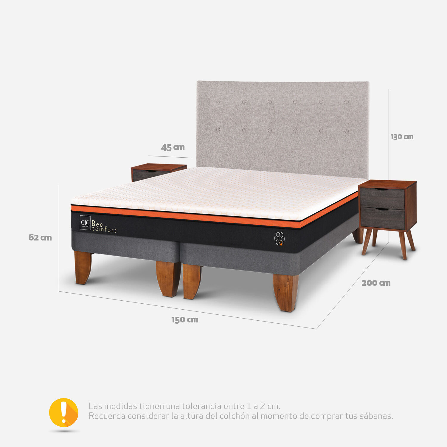 Cama Europea 2 Plazas Bee Comfort + Set Tigris