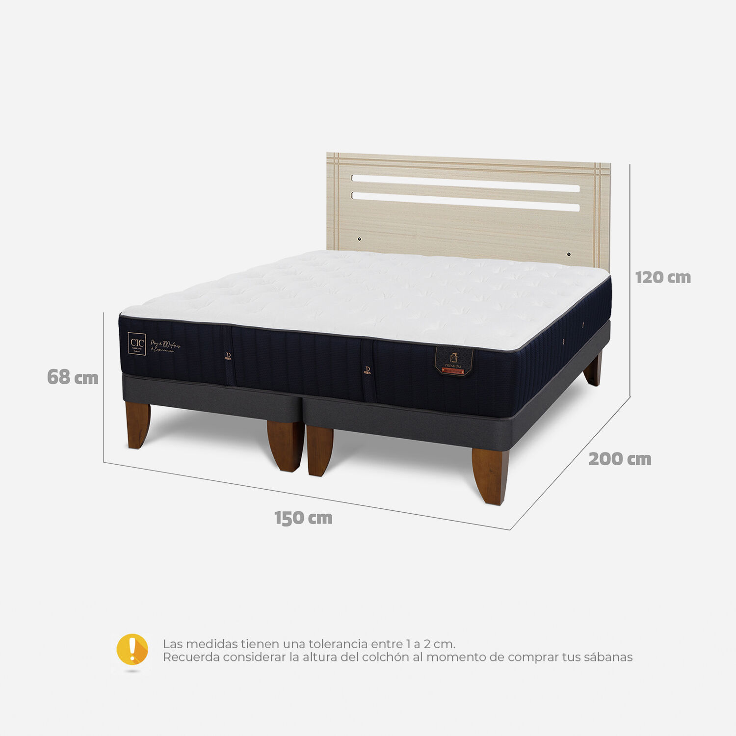 Cama Europea 2 Plazas Premium Base Dividida + Respaldo Múnich Alpino