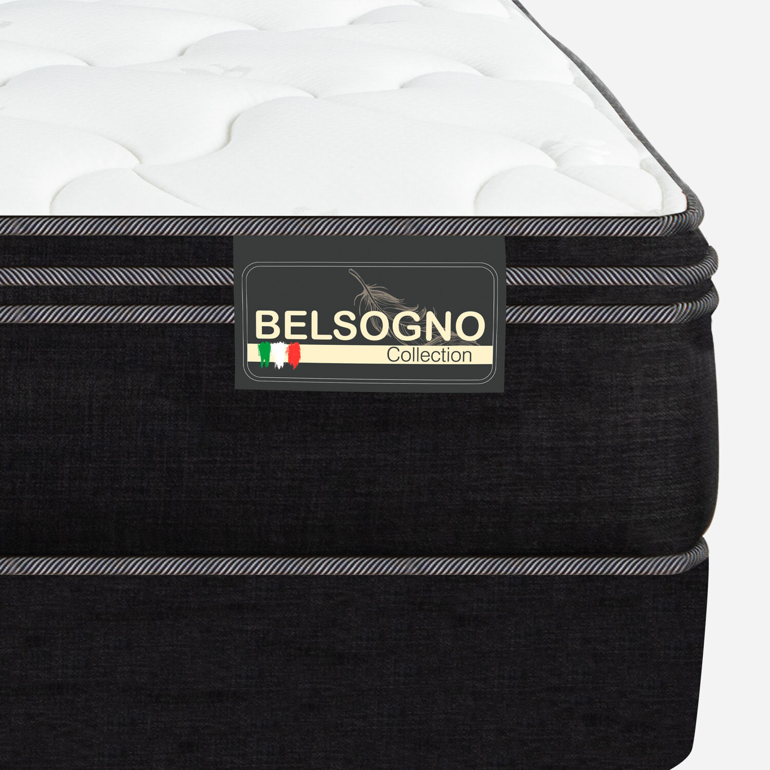 Cama Europea Belsogno 1,5 Plazas Premium Black con Respaldo Black