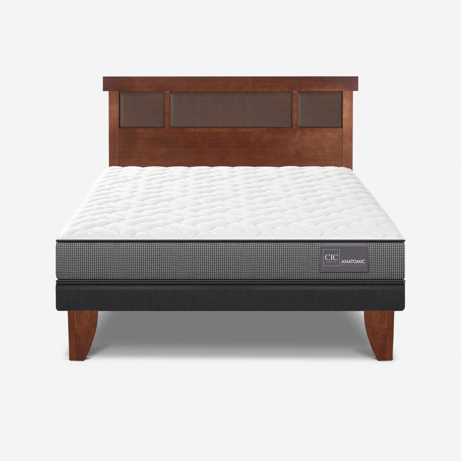 Cama Europea 2 Plazas Base Normal Anatomic + Respaldo Dublín Caramel