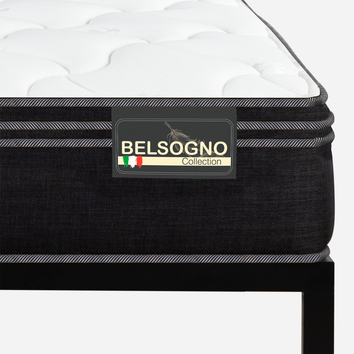 Cama Iron Smart Belsogno 1,5 Plazas Premium Black con Respaldo Black