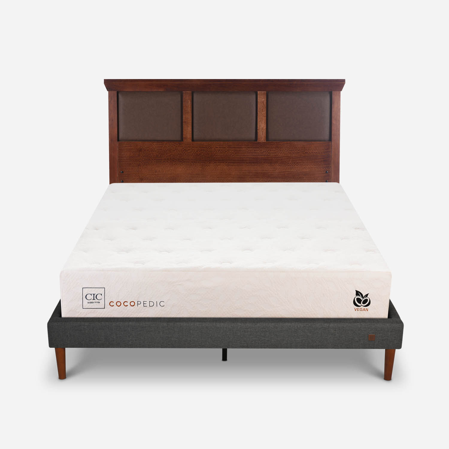 Cama Europea Curve 2 Plazas Cocopedic + Respaldo Torino Caramel