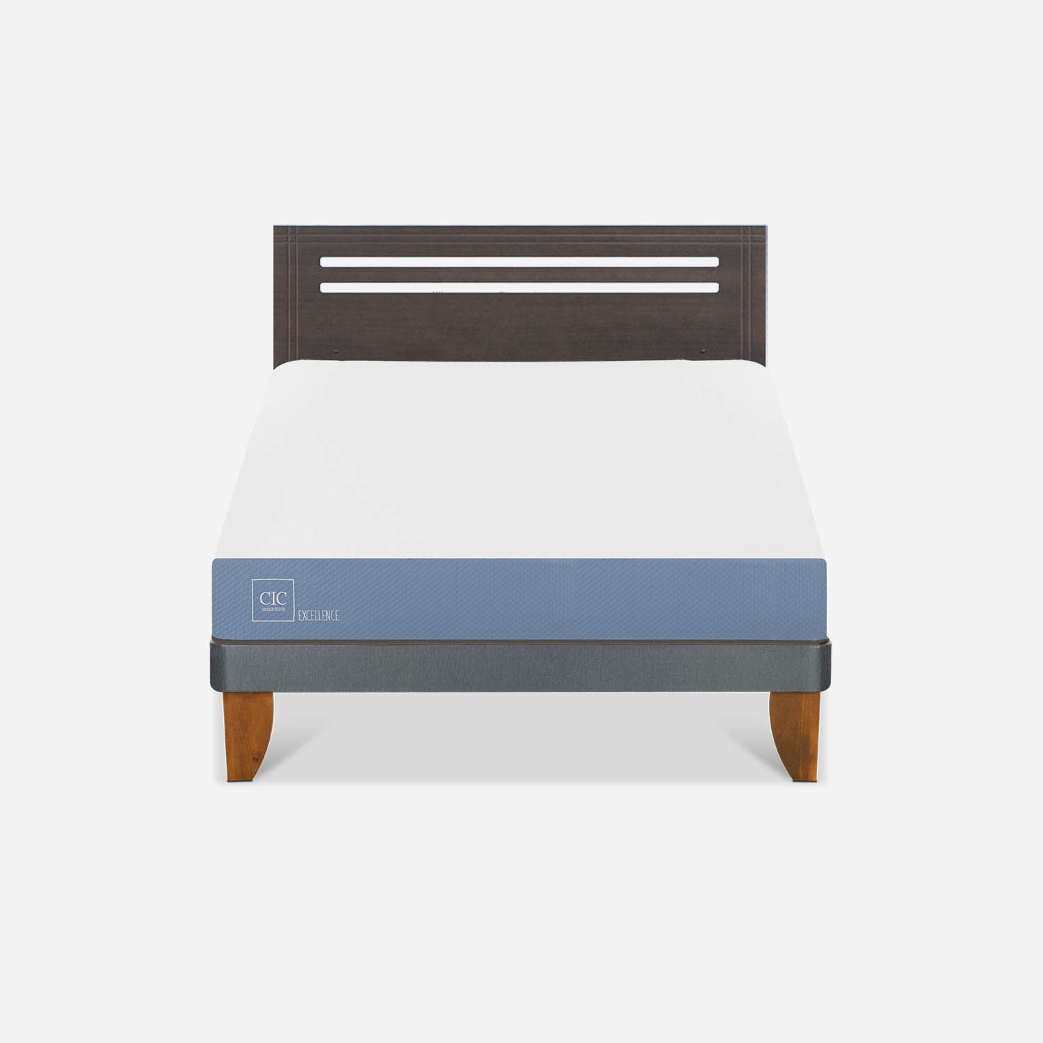 Cama Europea 2 Plazas Excellence Base Normal + Respaldo M&uacute;nich Gris