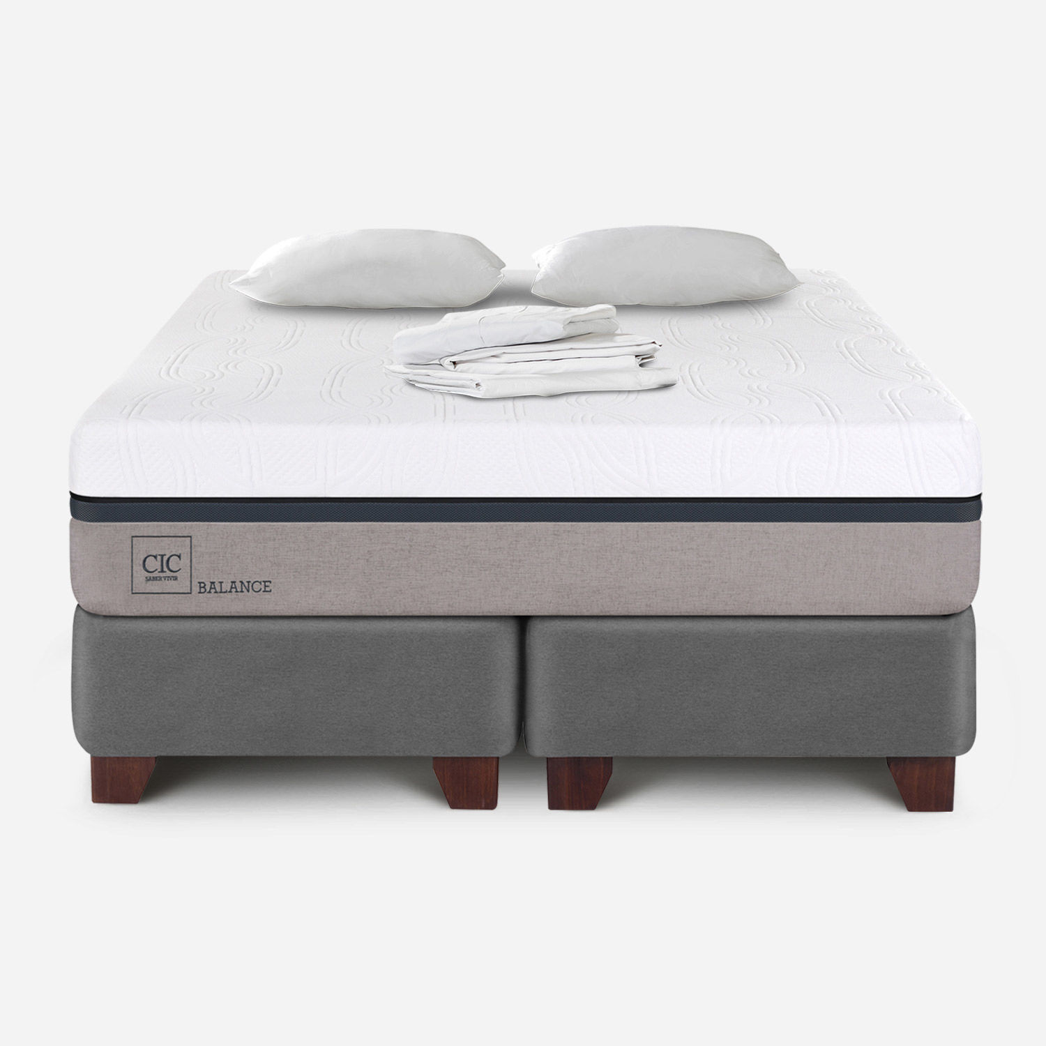 Box Spring 2 Plazas Balance Base Dividida + S&aacute;banas + Almohadas