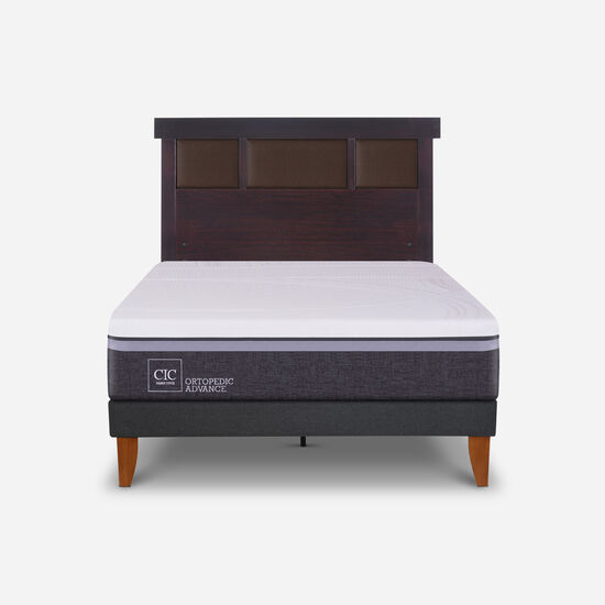 Cama Europea Curve 1.5 Plazas Ortopedic Advance + Respaldo New Dublín Choc