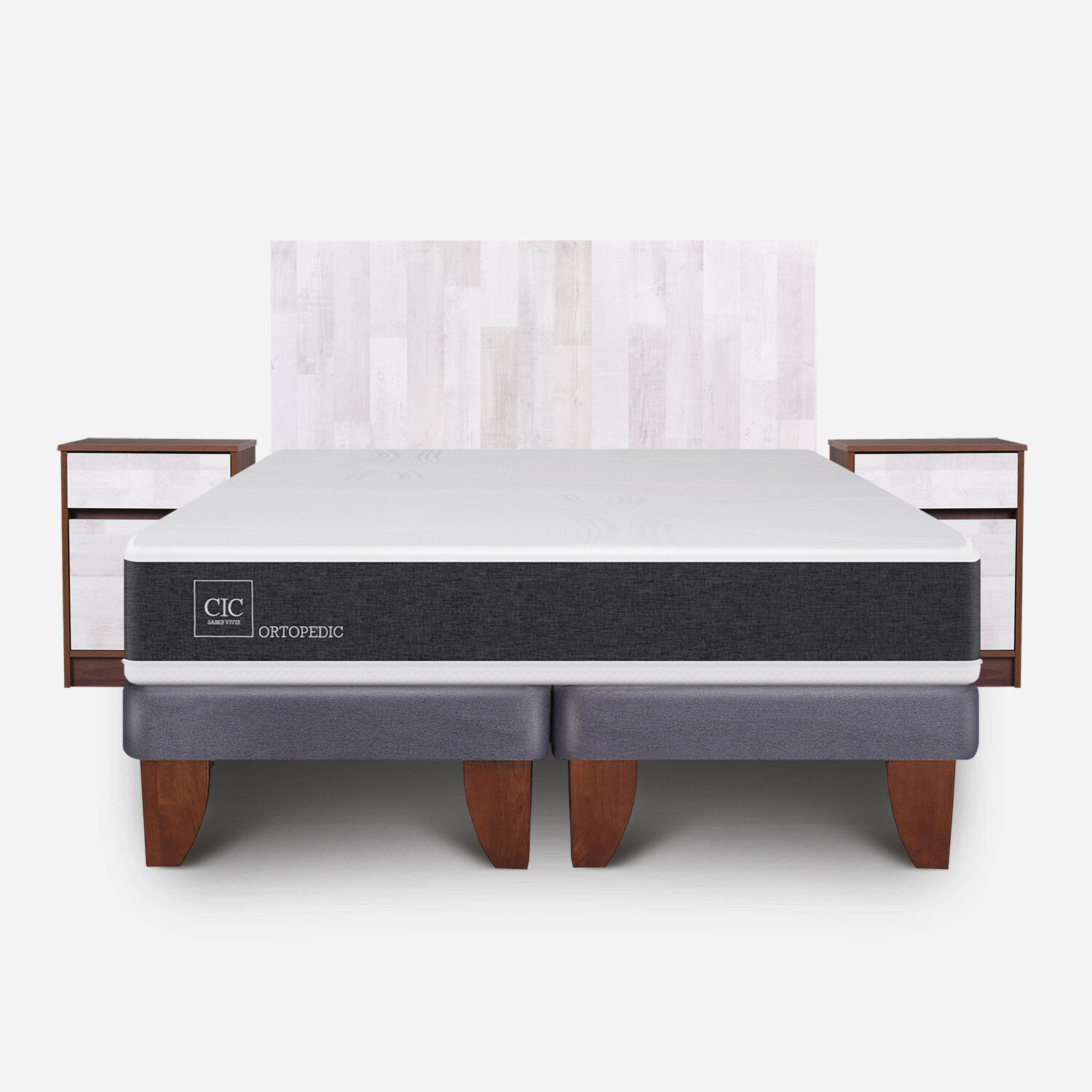 Cama Europea 2 Plazas Ortopedic Base Dividida + Set Legno