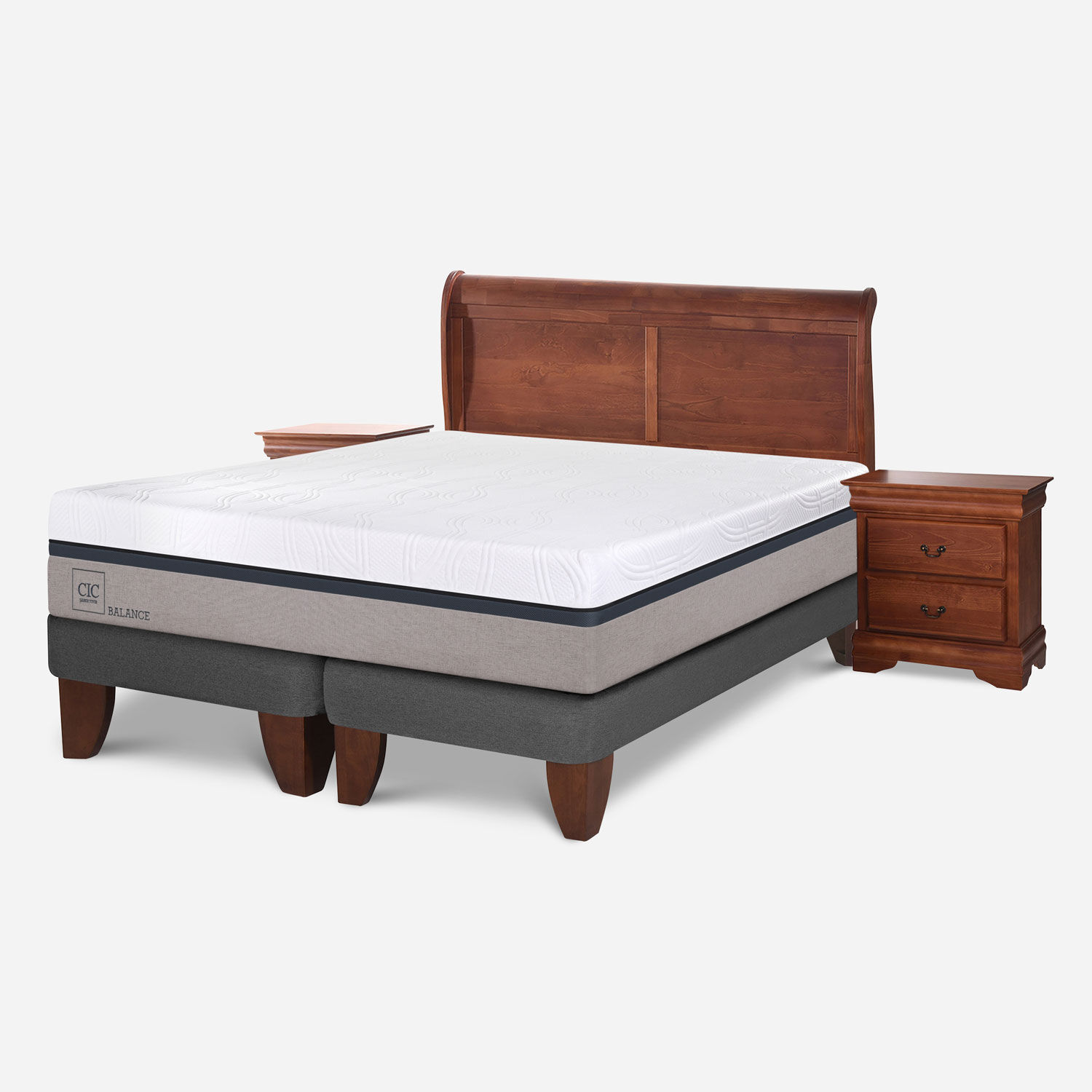 Cama Europea 2 Plazas Balance Base Dividida + Set Mir&oacute; Caramel