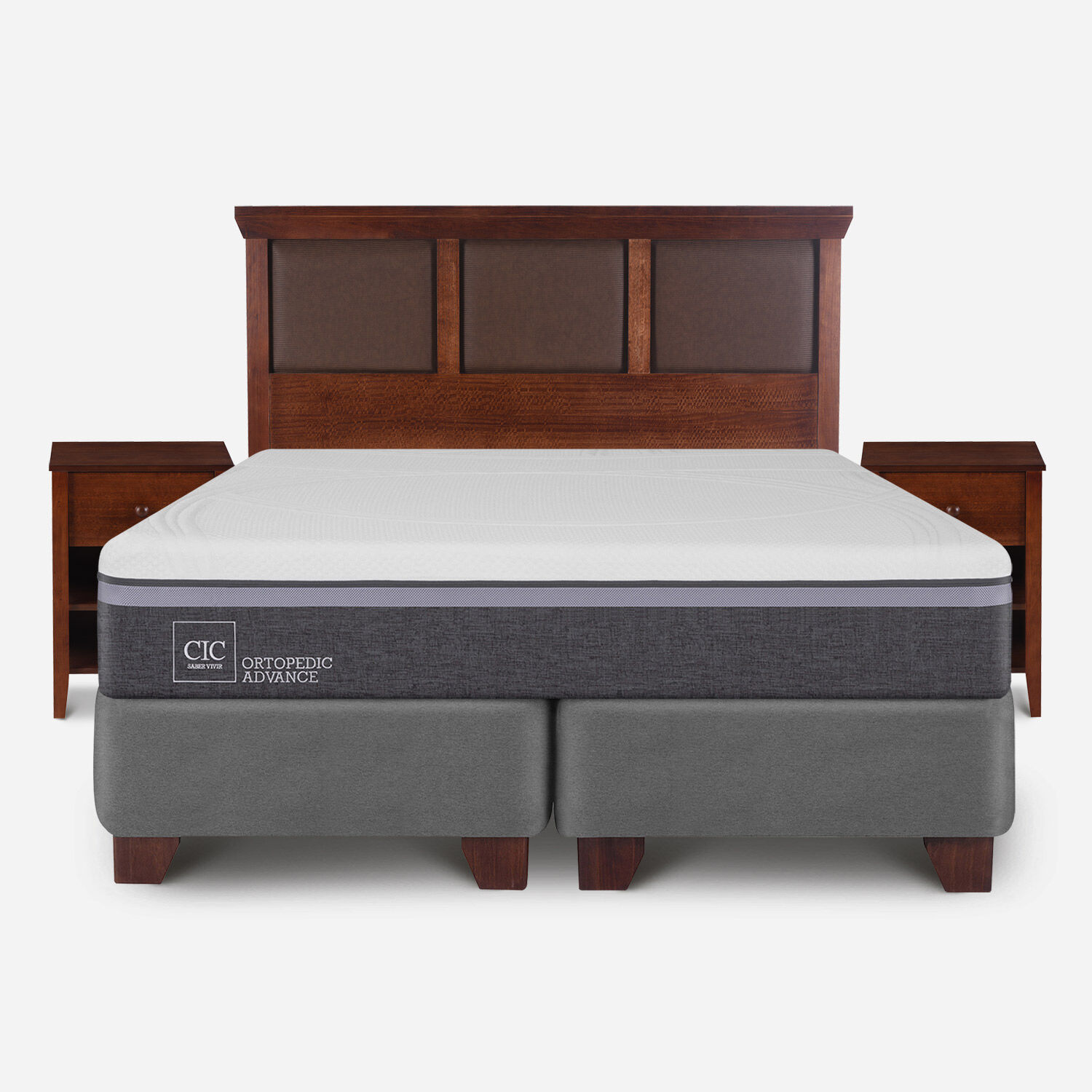 Box Spring 2 Plazas Ortopedic Advance Base Dividida + Set Torino Caramel
