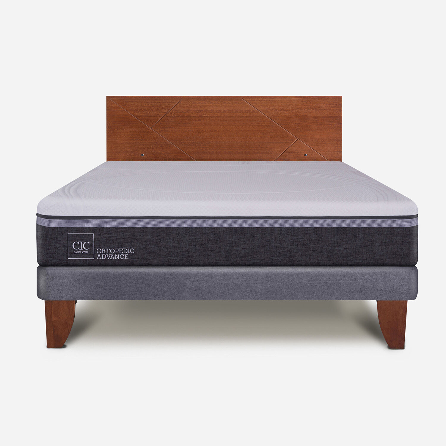 Cama Europea 2 Plazas Base Normal Ortopedic Advance + Respaldo Villarrica Caramel