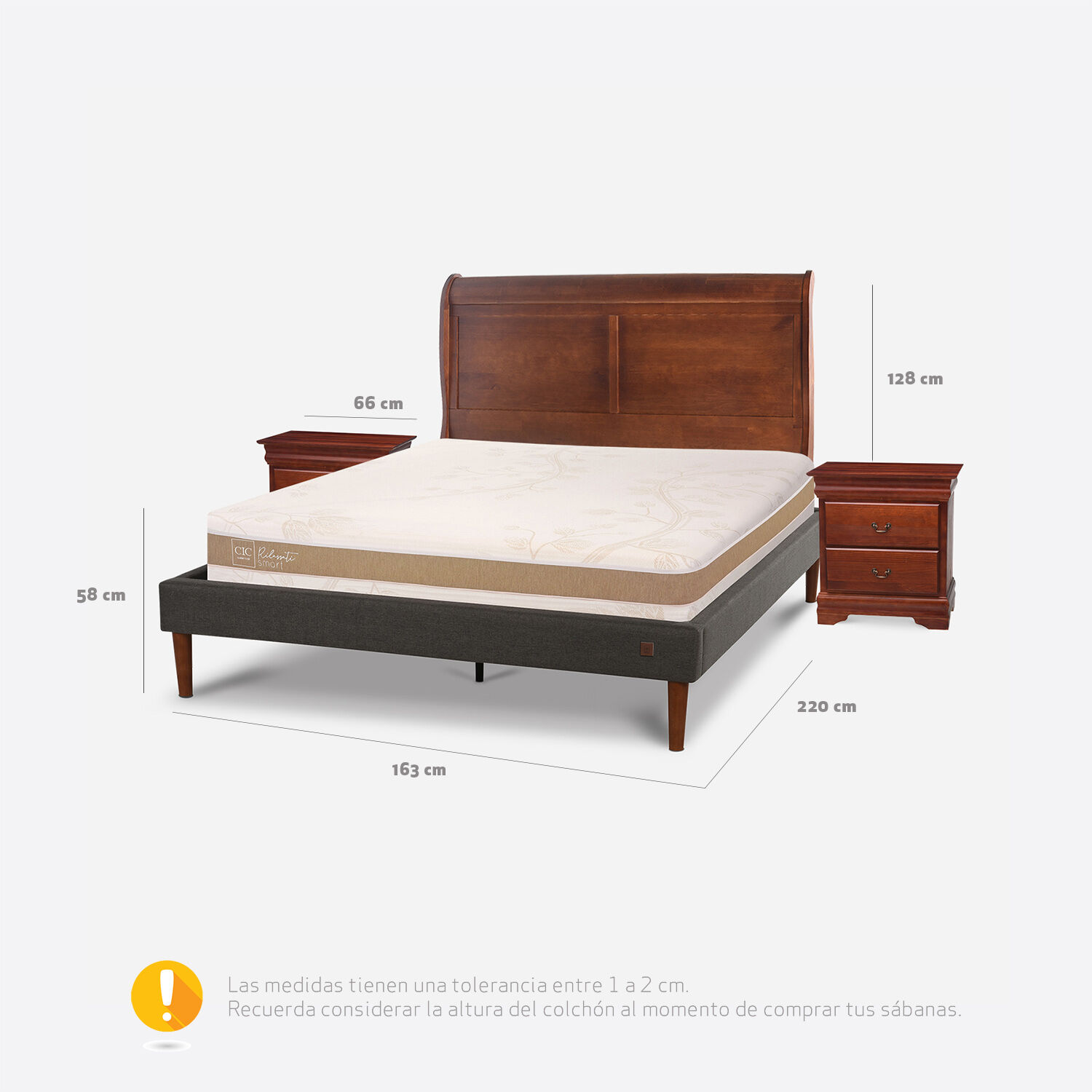 Cama Europea Curve 2 Plazas Rilassati Infinity + Set Miro