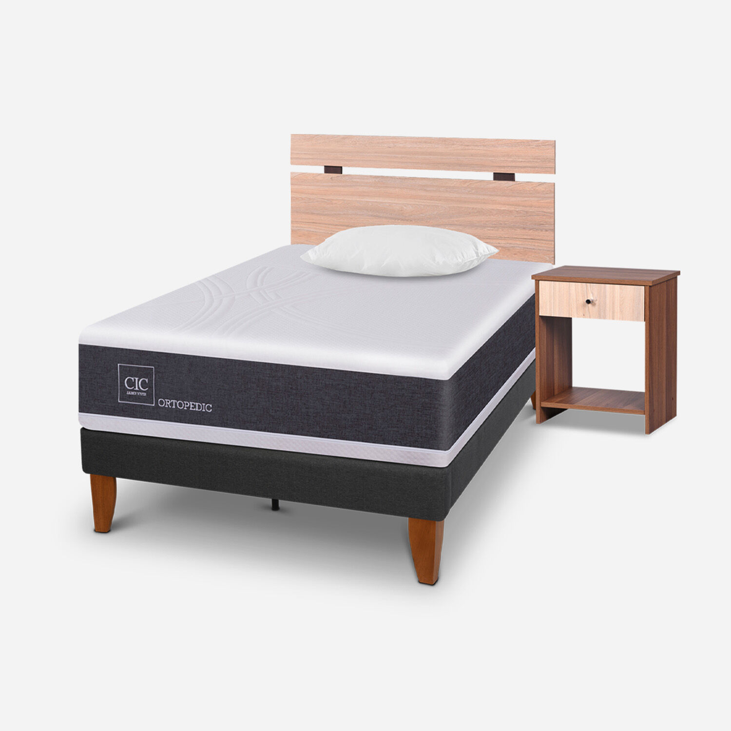Cama Europea Curve 1,5 Plazas Ortopedic + Set Olmo + Almohada