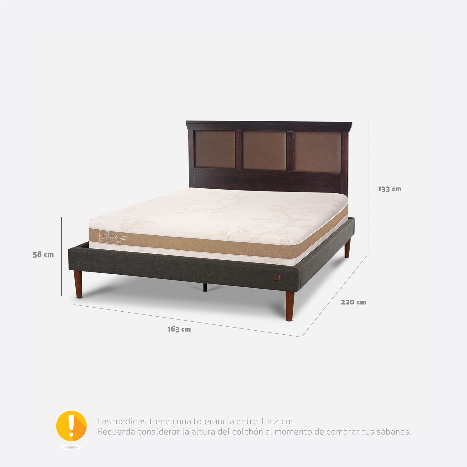 Cama Europea Curve 2 Plazas Rilassati Infinity + Respaldo Torino Chocolate