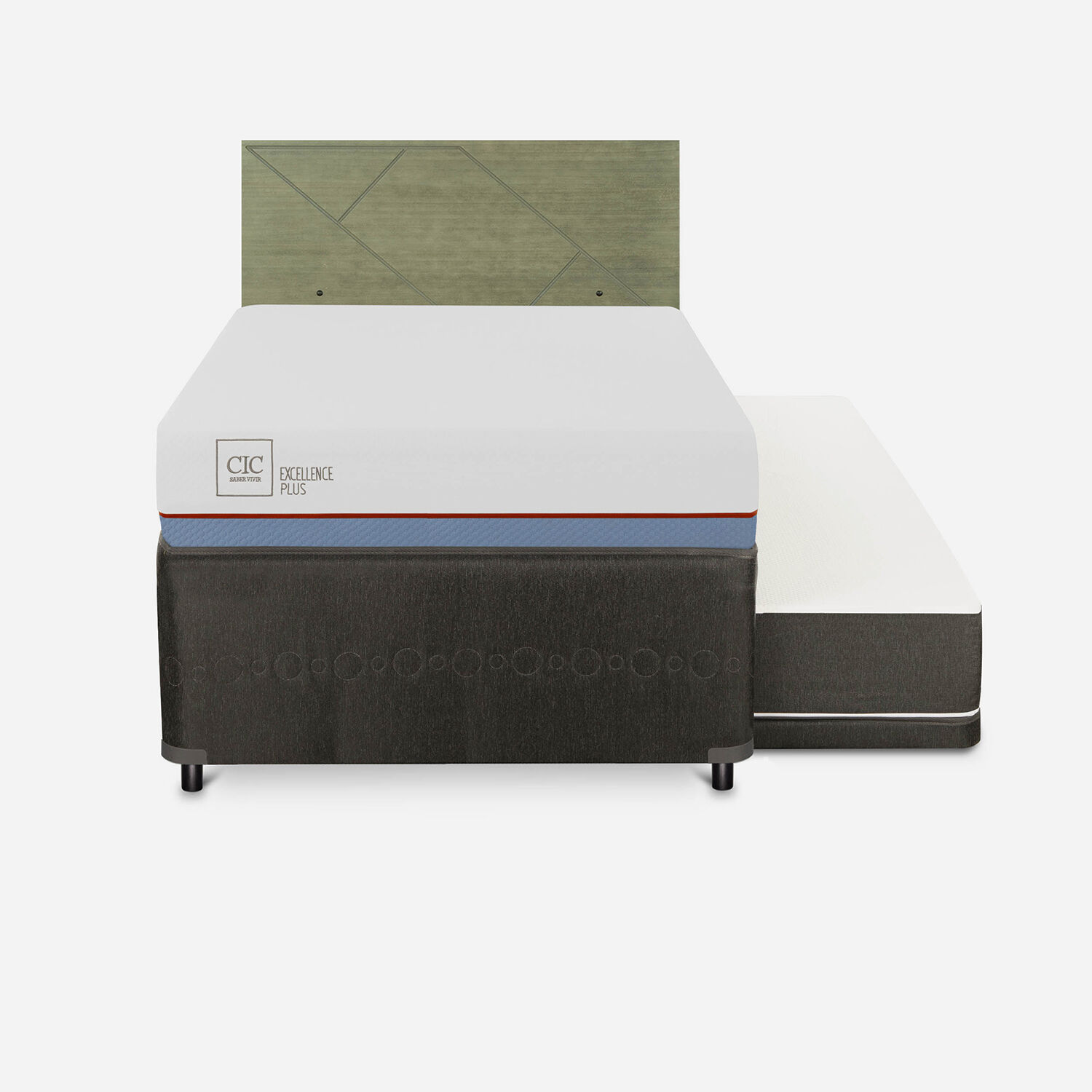 Cama Nido Diván Excellence Plus + Respaldo Villarrica Olivo