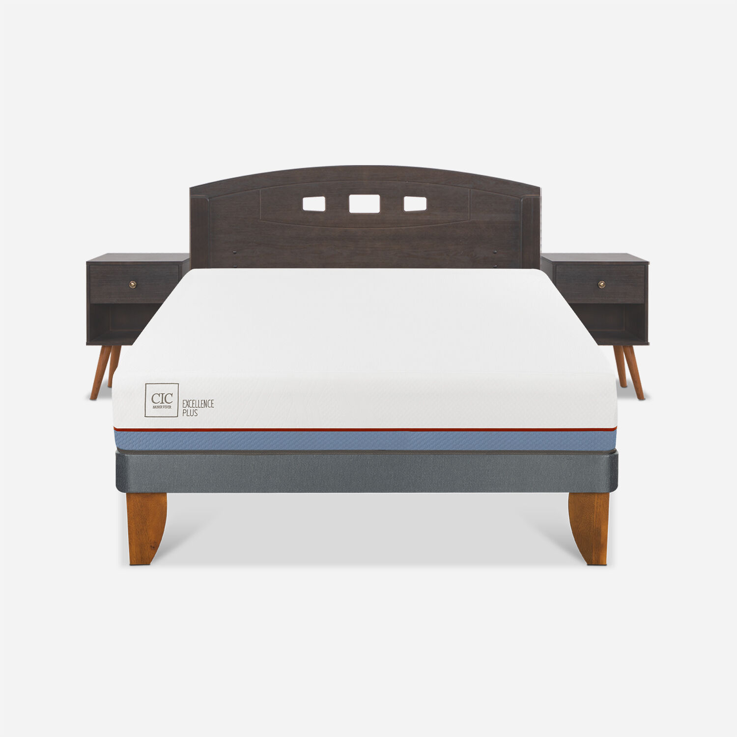 Cama Europea 2 Plazas Excellence Plus Base Normal + Set Gales Gris