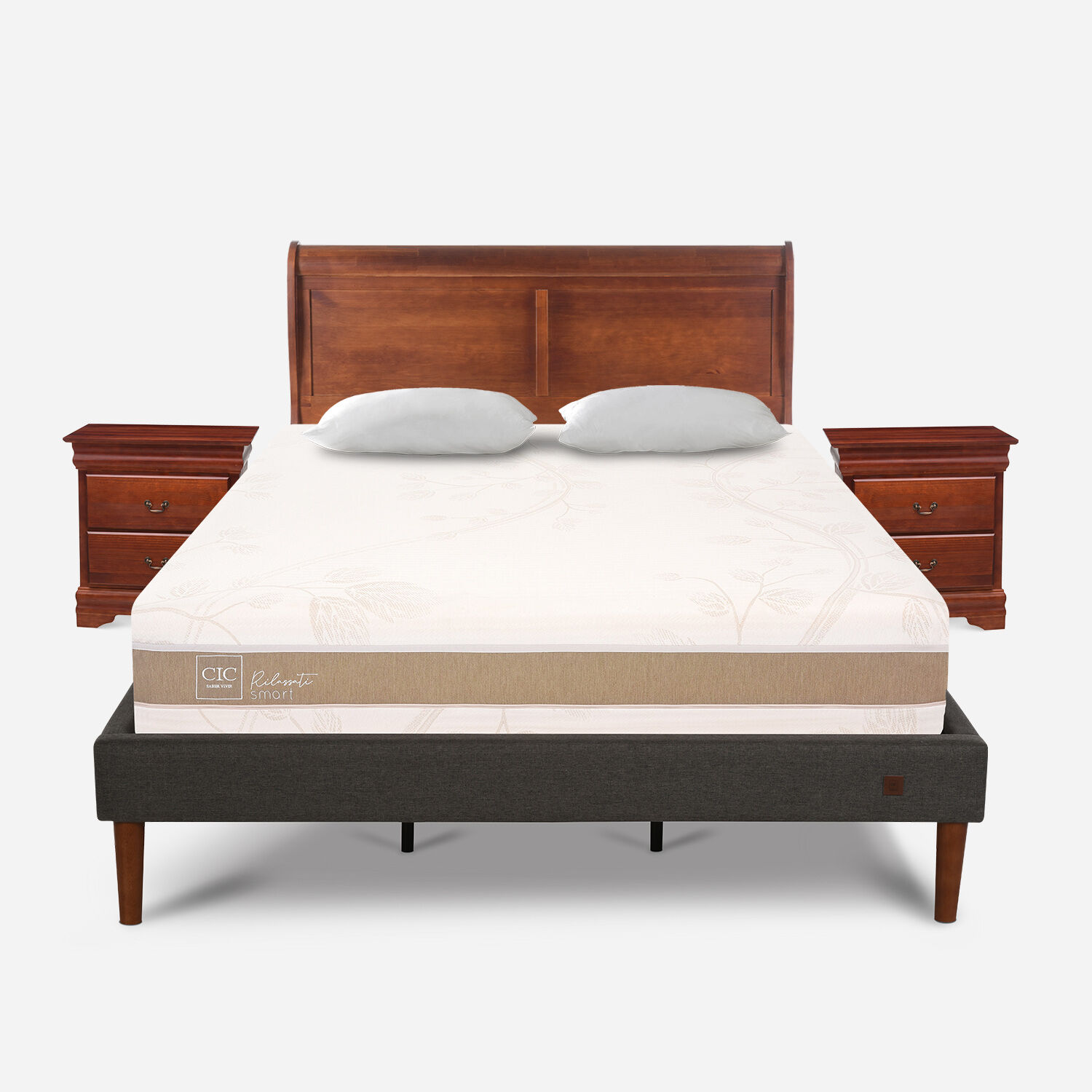 Cama Europea Curve King Rilassati Infinity + Set Miro + Almohadas Viscoel&aacute;sticas