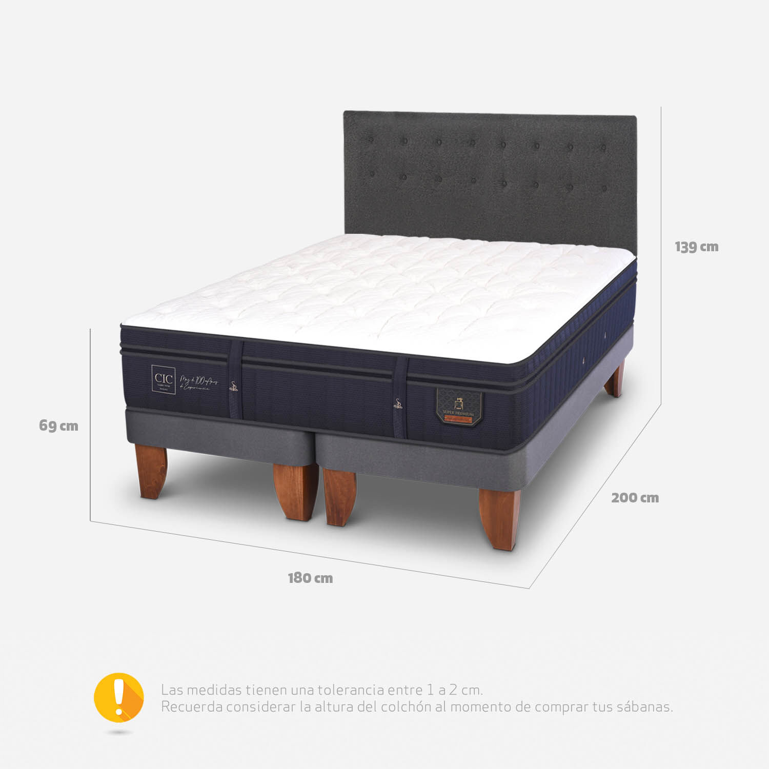 Cama Europea King Super Premium + Respaldo &Eacute;ufrates