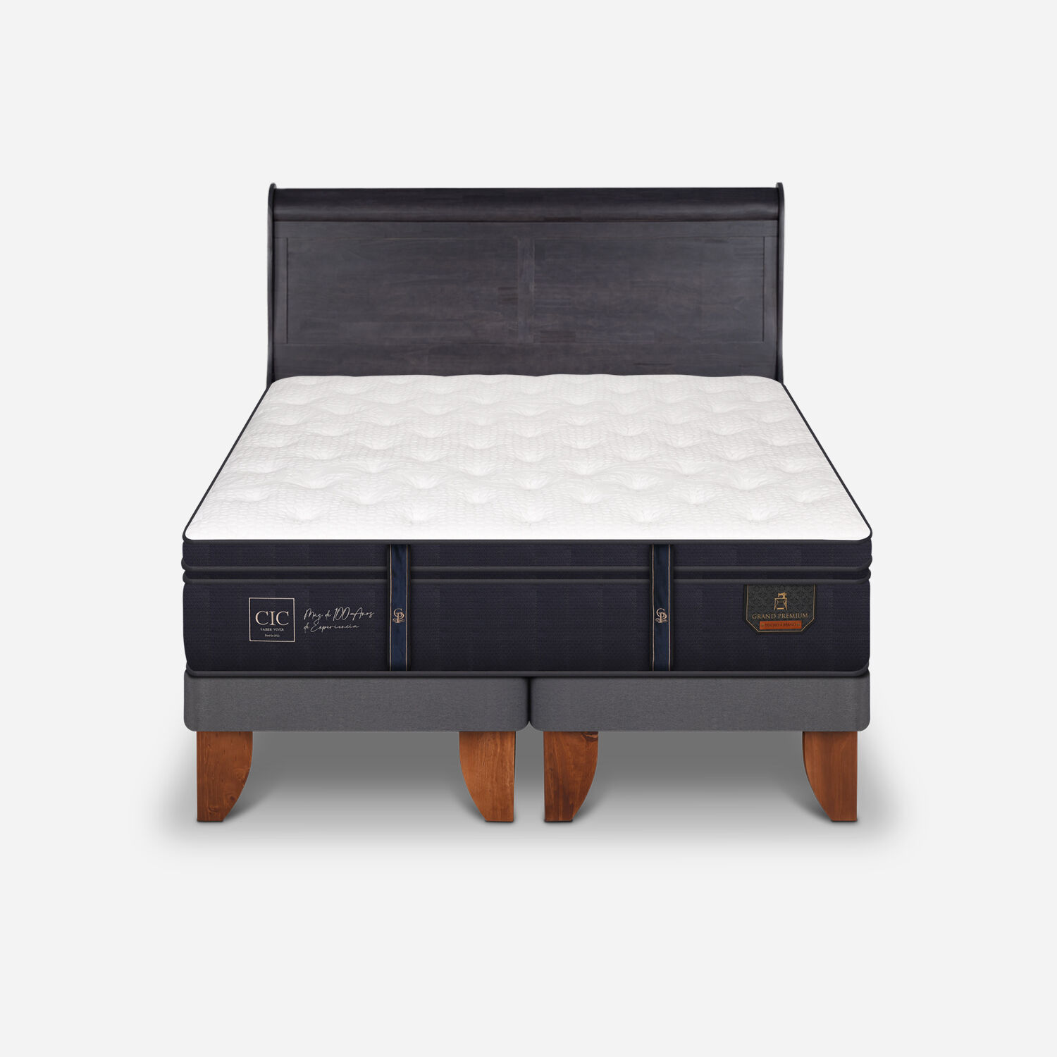 Cama Europea King Grand Premium + Respaldo Mir&oacute; Negro