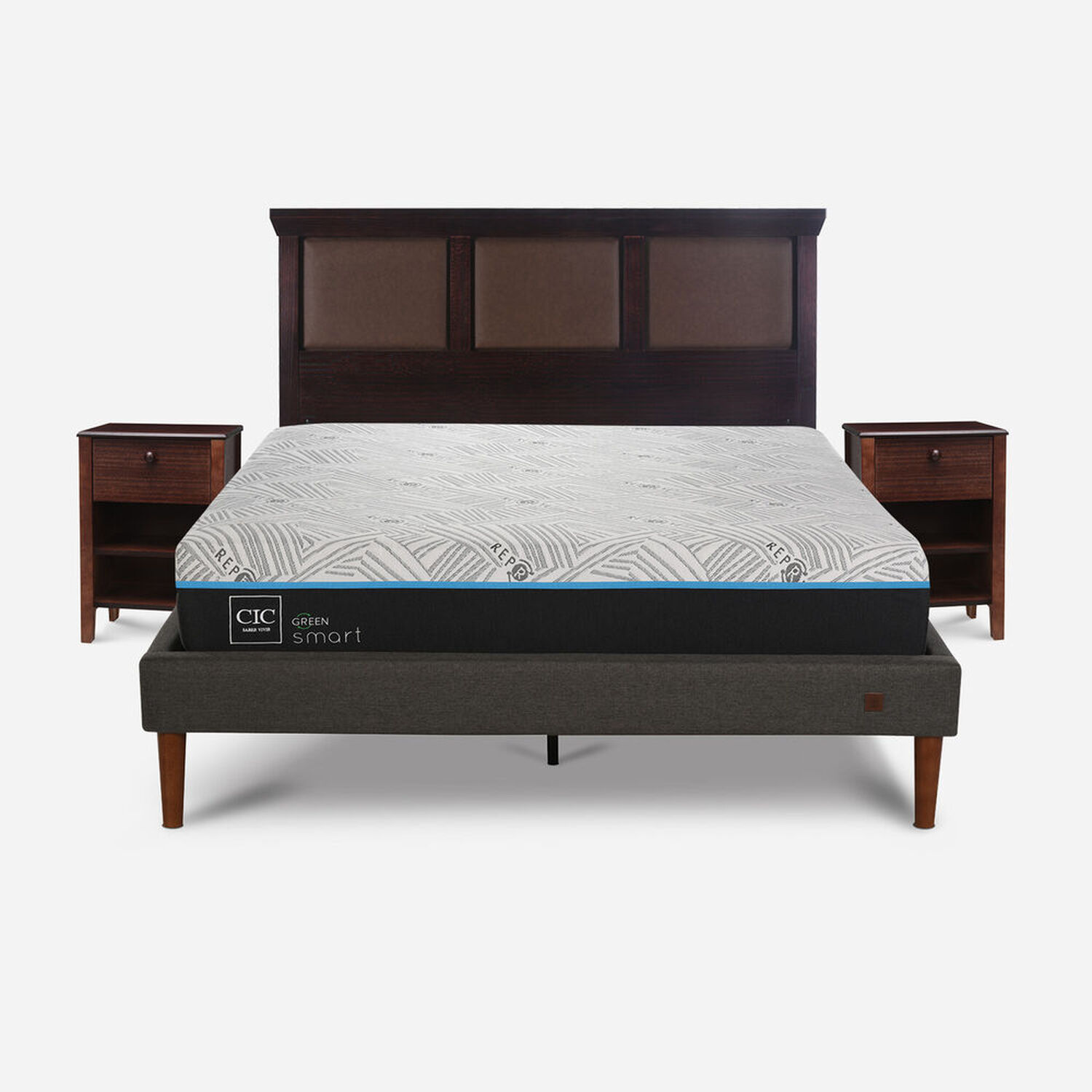 Cama Europea Curve 2 Plazas Infinity Green + Set Torino Chocolate