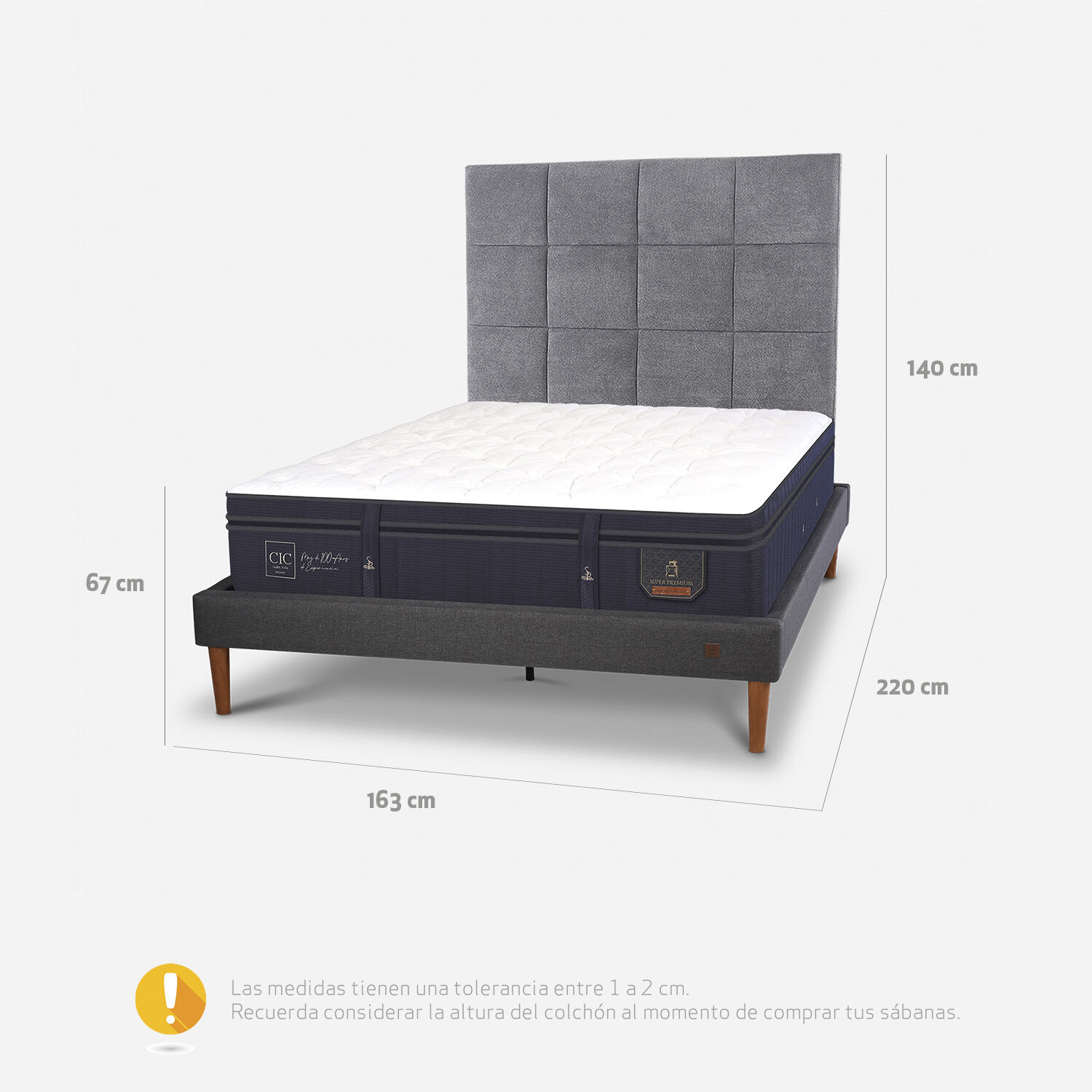 Cama Europea Curve 2 Plazas Super Premium + Respaldo T&aacute;mesis