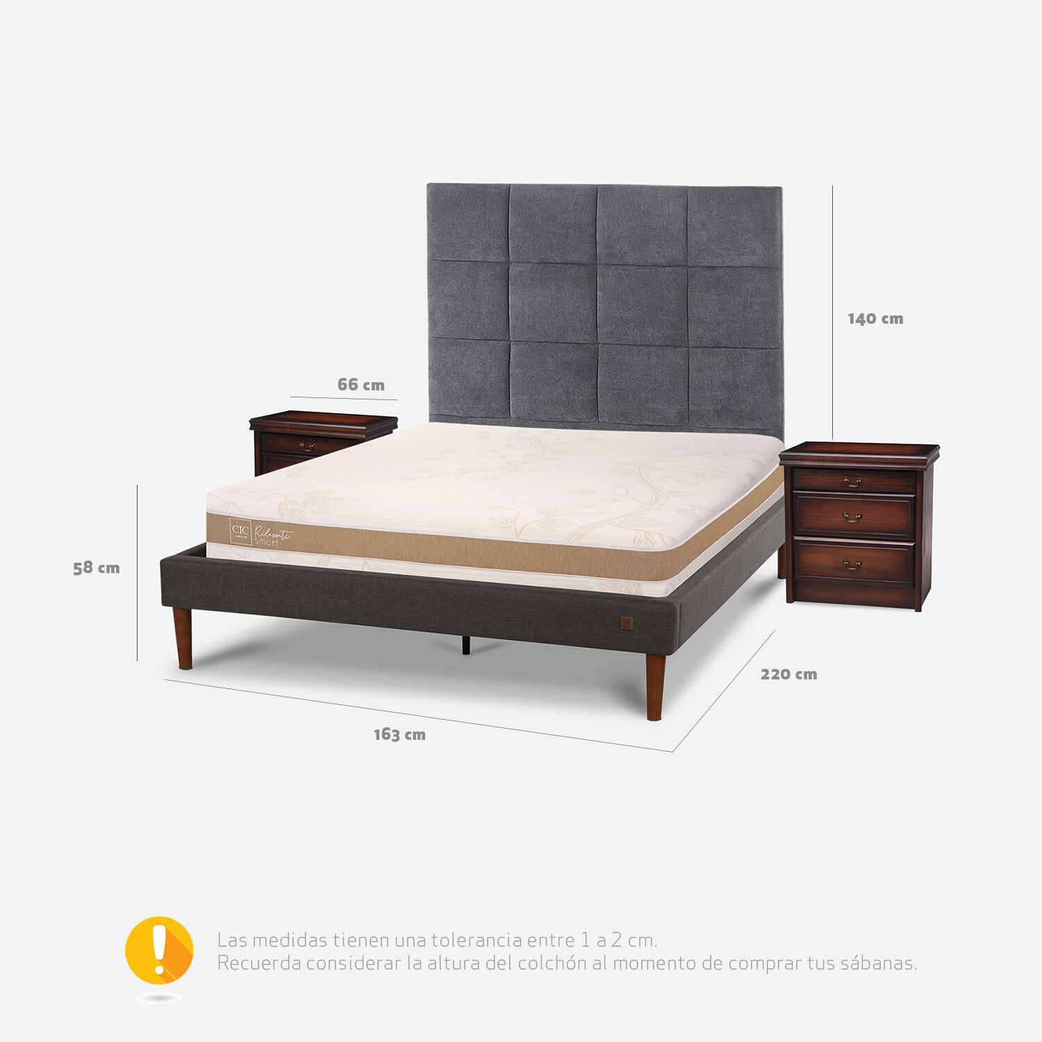 Cama Europea Curve 2 Plazas Rilassati Smart + Set Támesis