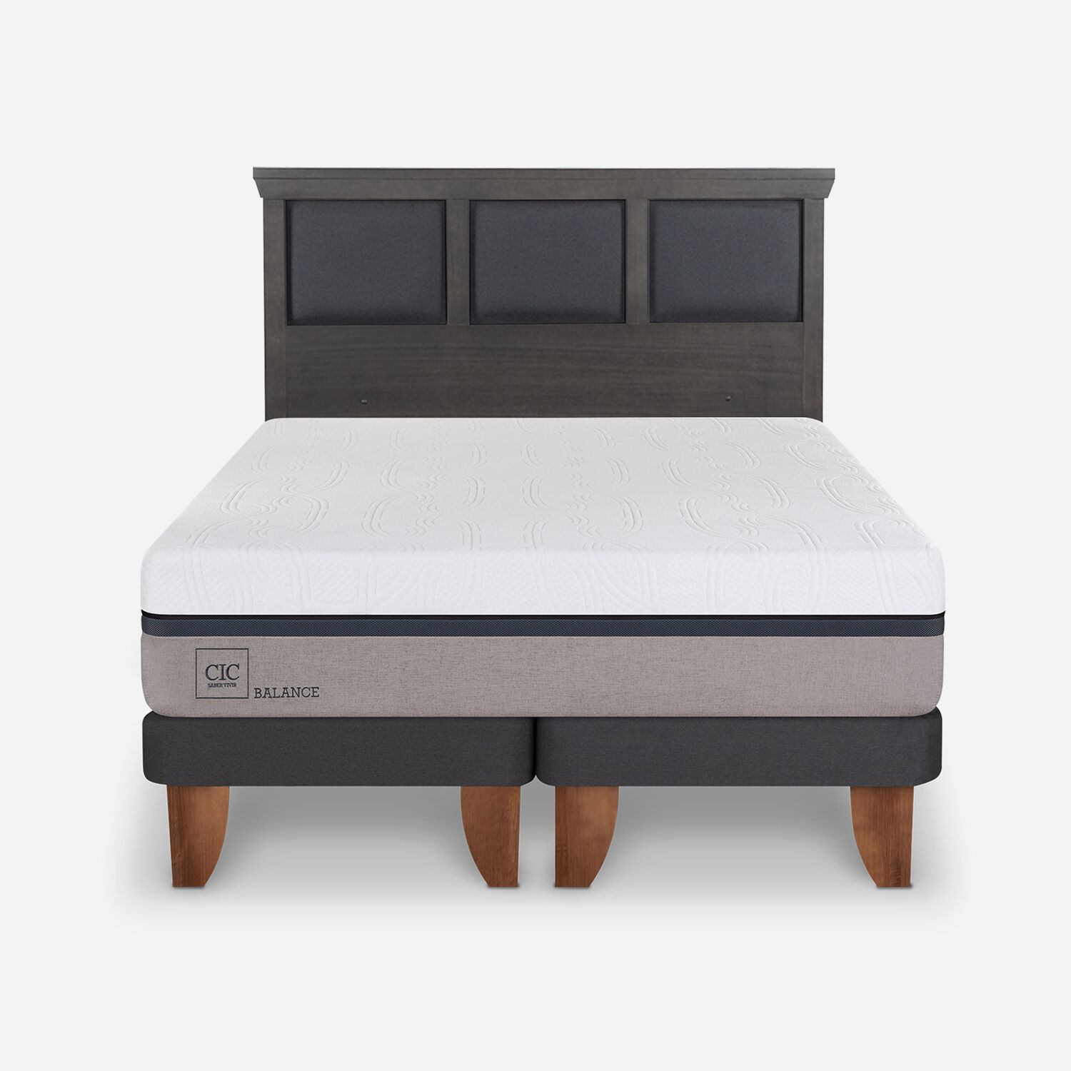 Cama Europea 2 Plazas Balance Base Dividida + Respaldo Torino Gris