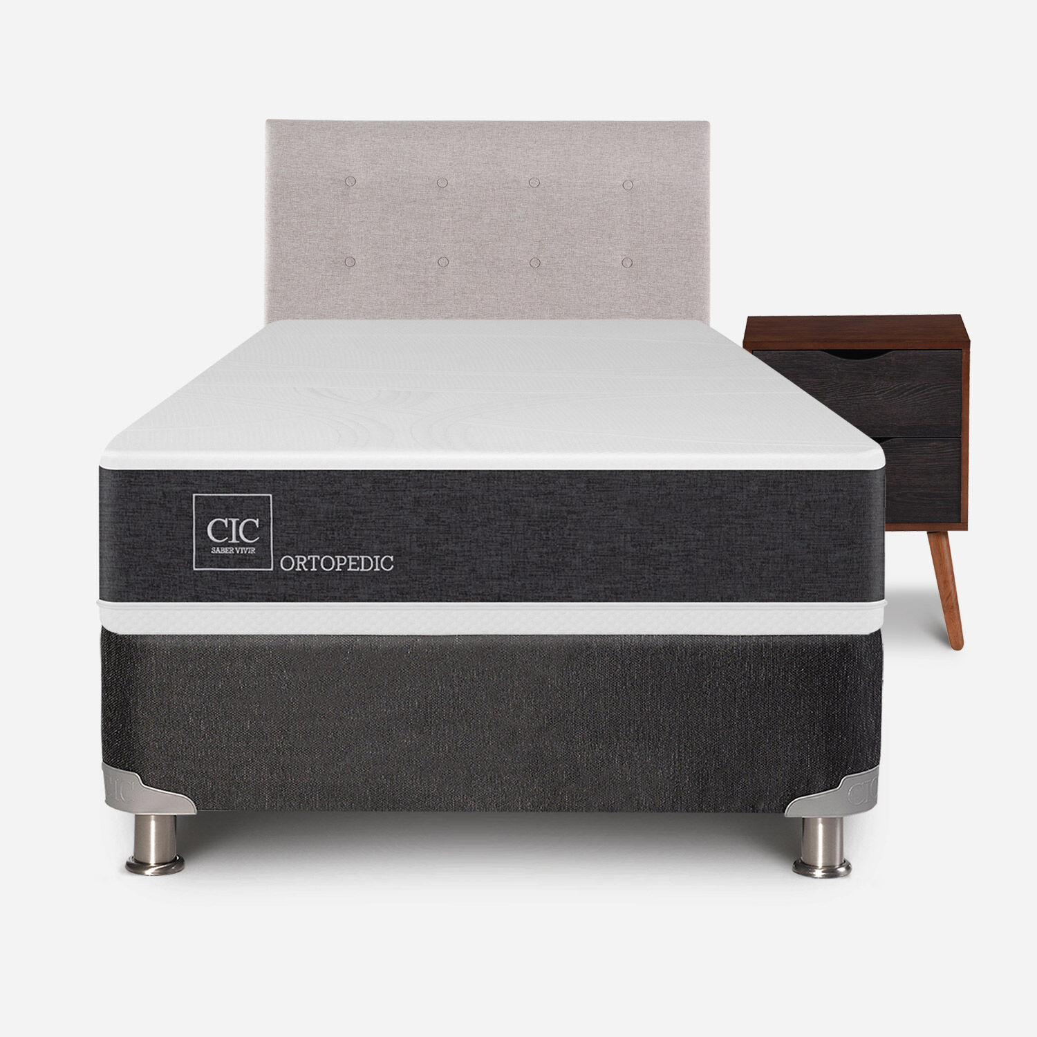 Box Spring 1,5 Plazas Ortopedic 5 Zonas + Set Tigris