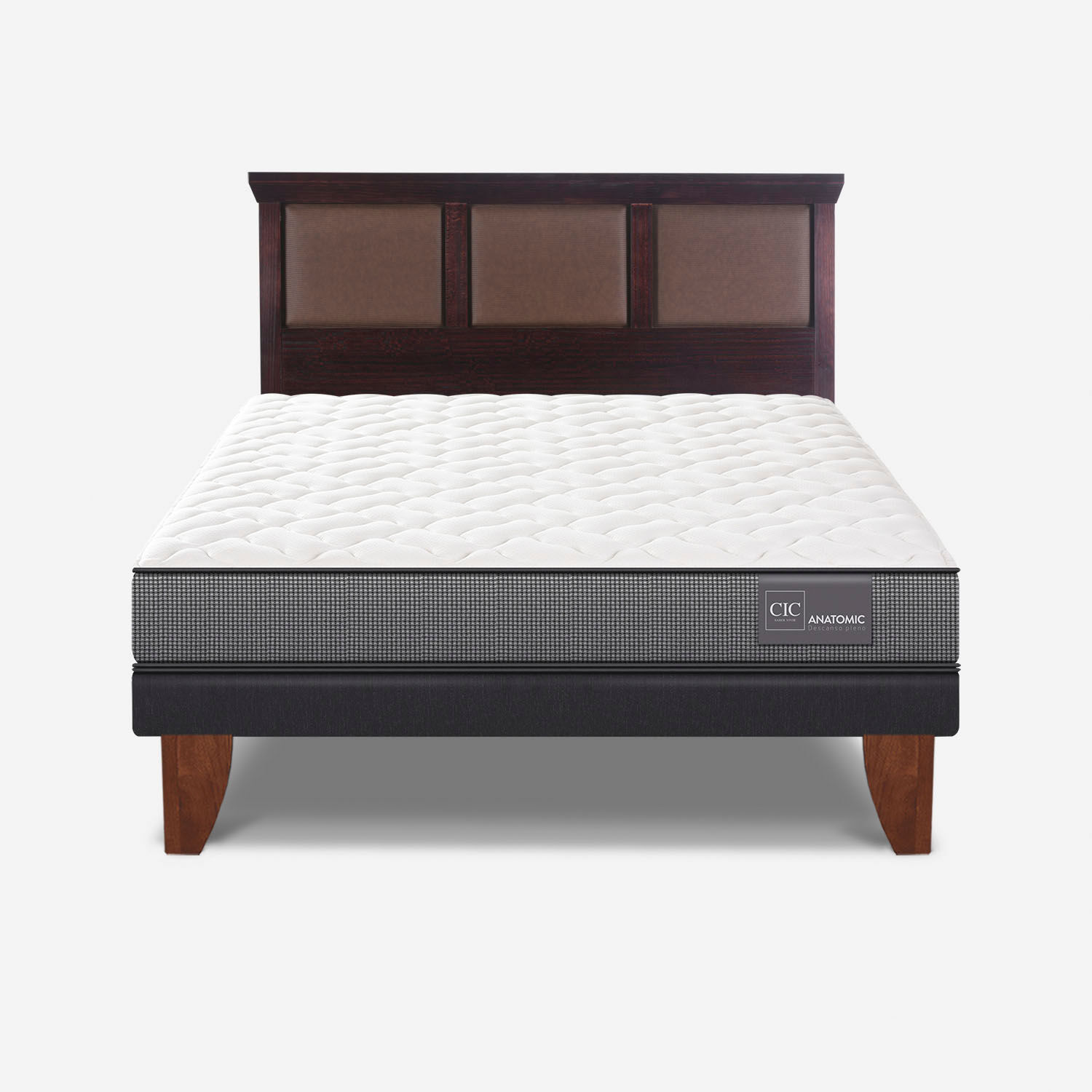 Cama Europea 2 Plazas Base Normal Anatomic + Respaldo Torino Chocolate