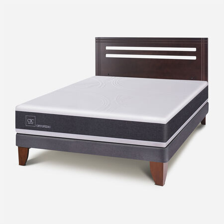Cama Europea 2 Plazas Base Normal Ortopedic + Respaldo Múnich Chocolate