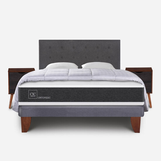 Cama Europea 2 Plazas Ortopedic Base Normal + Almohadas + Plumón + Set Éufrates