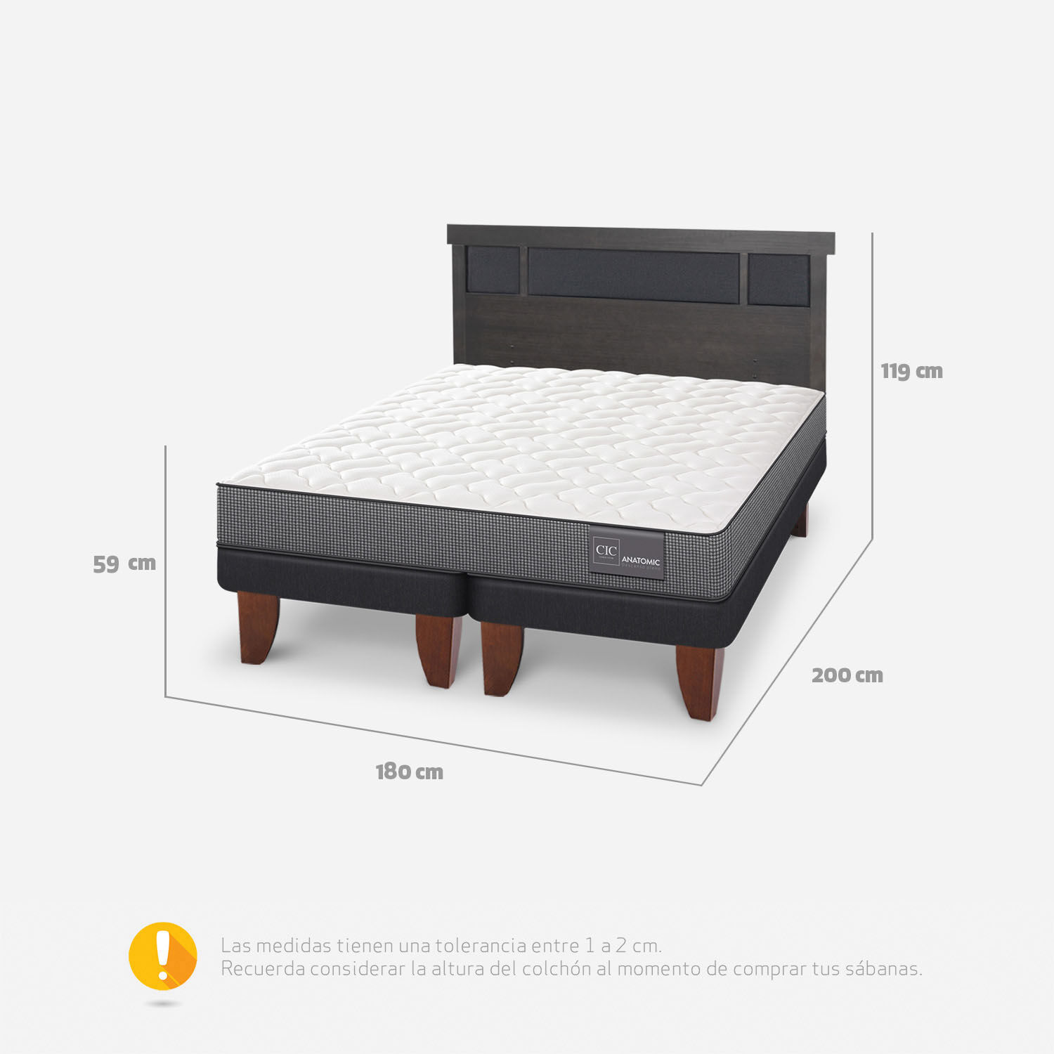 Cama Europea King Anatomic + Respaldo Dublín Gris