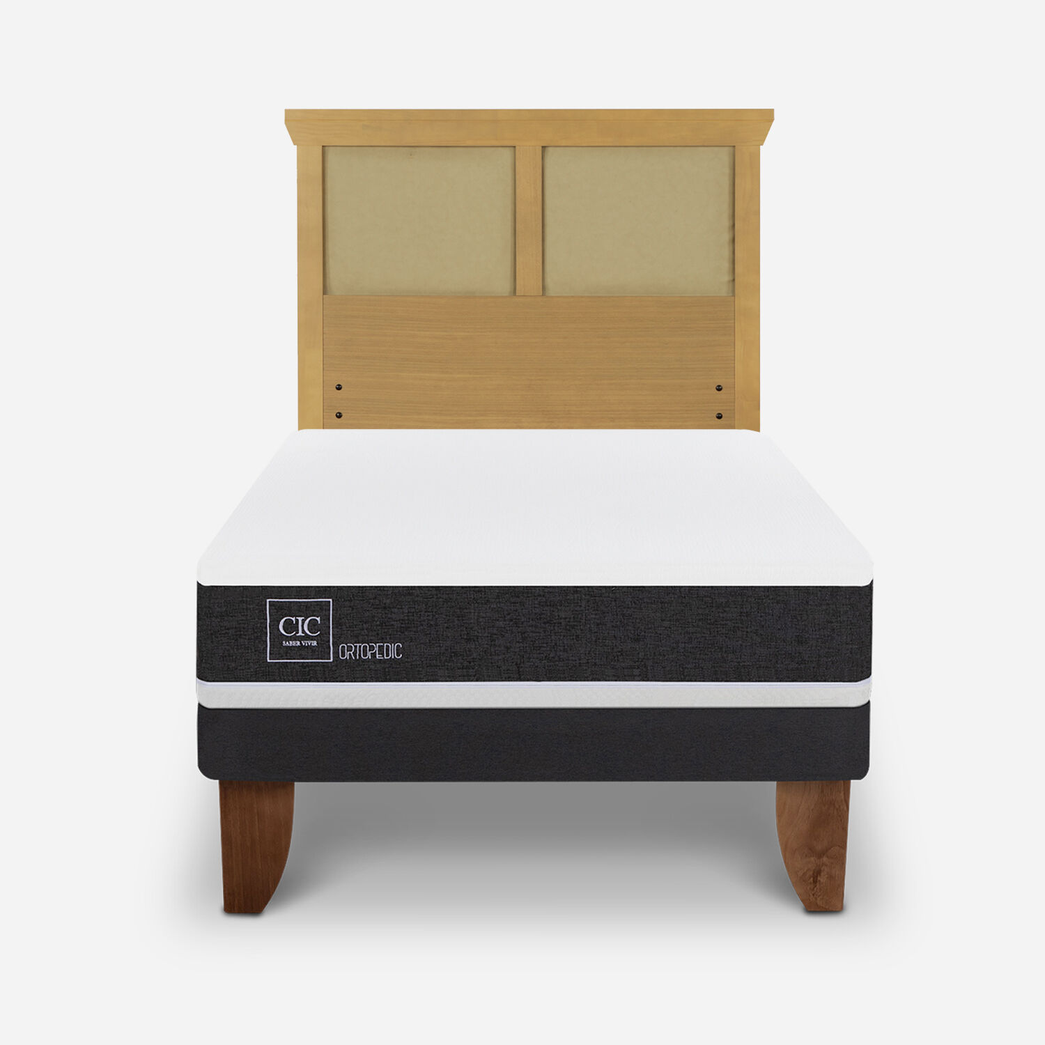 Cama Europea 1,5 Plazas Ortopedic + Respaldo Torino Mostaza