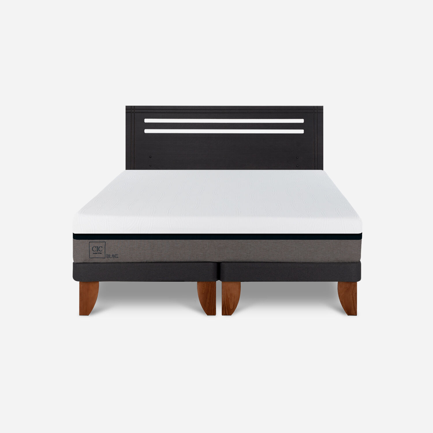 Cama Europea 2 Plazas Balance Base Dividida + Respaldo Múnich Negro