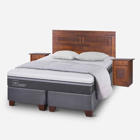 Box Spring 2 Plazas Ortopedic Advance Base Dividida + Set Mil&aacute;n Caramel + Almohadas + Plum&oacute;n Plumas