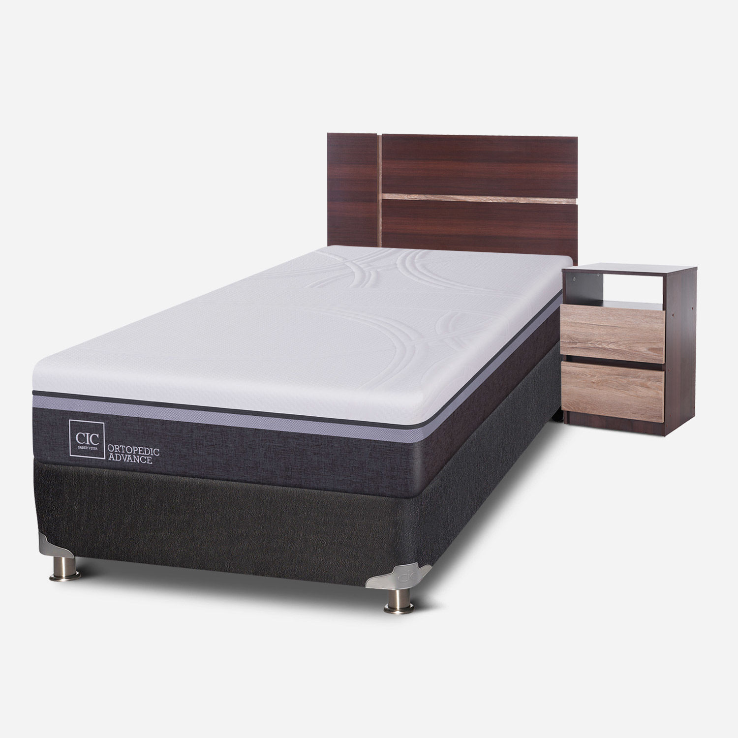 Box Spring 1,5 Plazas Ortopedic Advance 5 Zonas + Set Enio