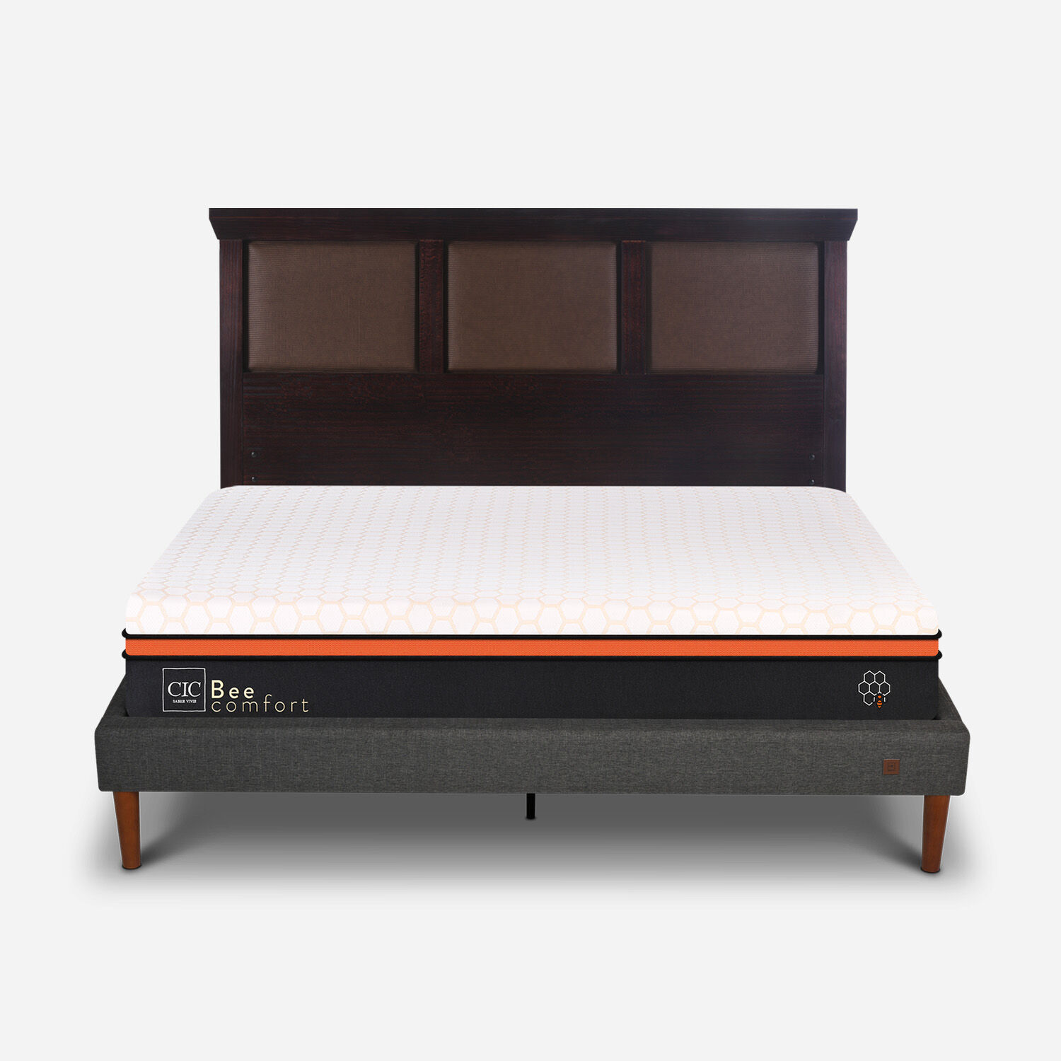 Cama Europea Curve 2 Plazas Bee Comfort + Respaldo Torino Chocolate