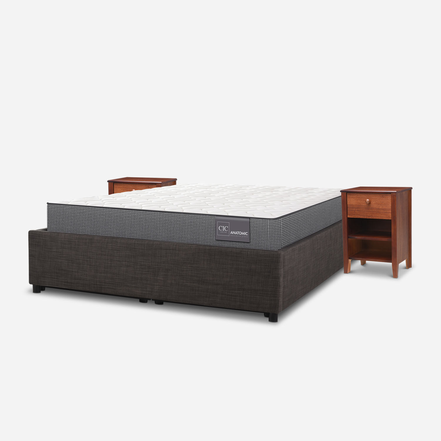 Cama Space Box 2 Plazas Anatomic + Velador Torino Caramel
