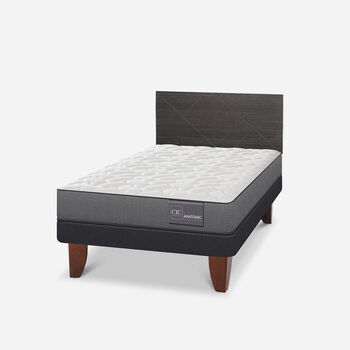 Cama Europea 1,5 Plazas Anatomic + Respaldo Villarrica Gris