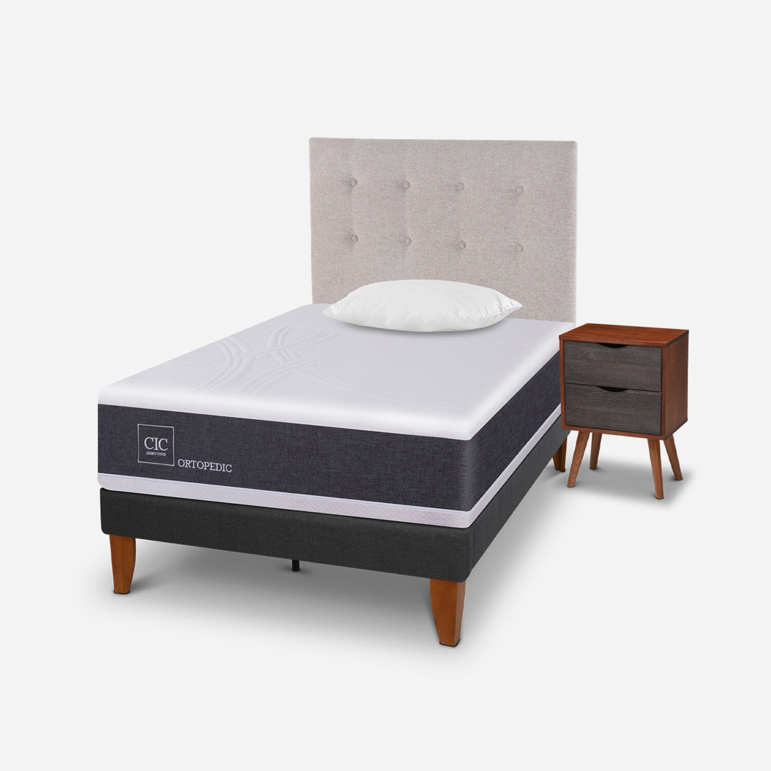 Cama Europea Curve 1,5 Plazas Ortopedic + Set Tigris + Almohada Viscoel&aacute;stica