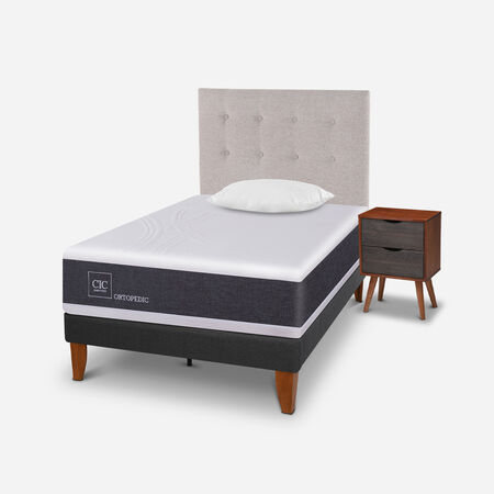 Cama Europea Curve 1,5 Plazas Ortopedic + Set Tigris + Almohada Viscoel&aacute;stica
