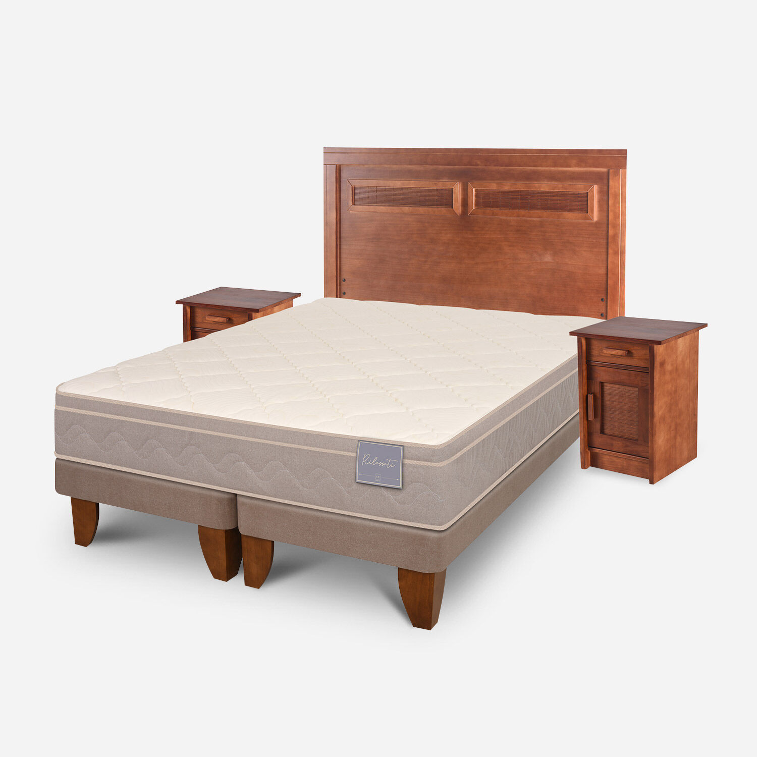 Cama Europea 2 Plazas Rilassati Base Dividida + Set Mil&aacute;n Caramel