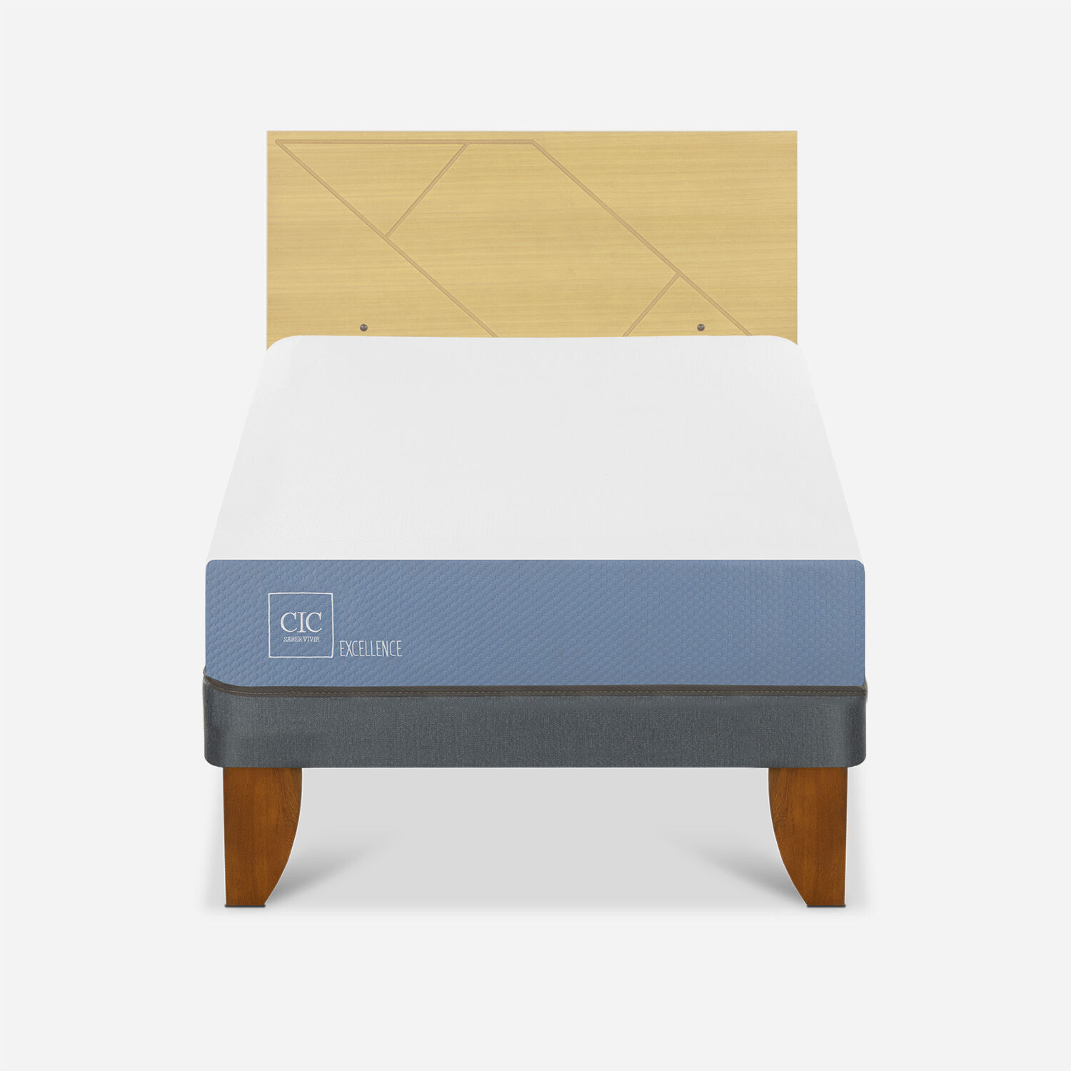 Cama Europea 1,5 Plazas Excellence + Respaldo Villarrica Mostaza