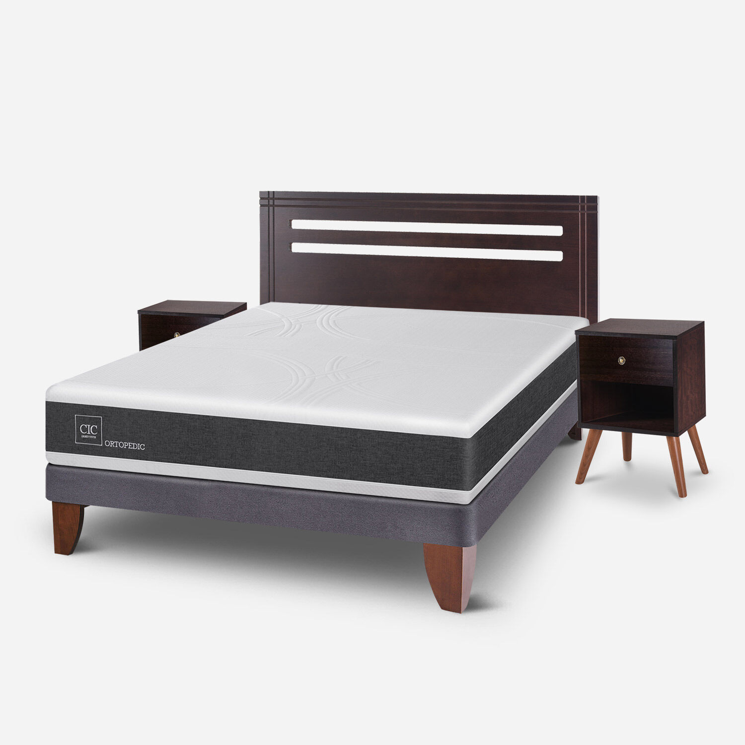 Cama Europea 2 Plazas Ortopedic Base Normal + Set Múnich