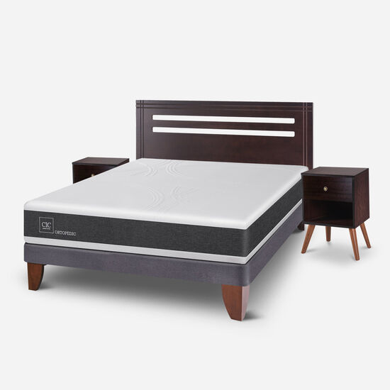 Cama Europea 2 Plazas Ortopedic Base Normal + Set Múnich
