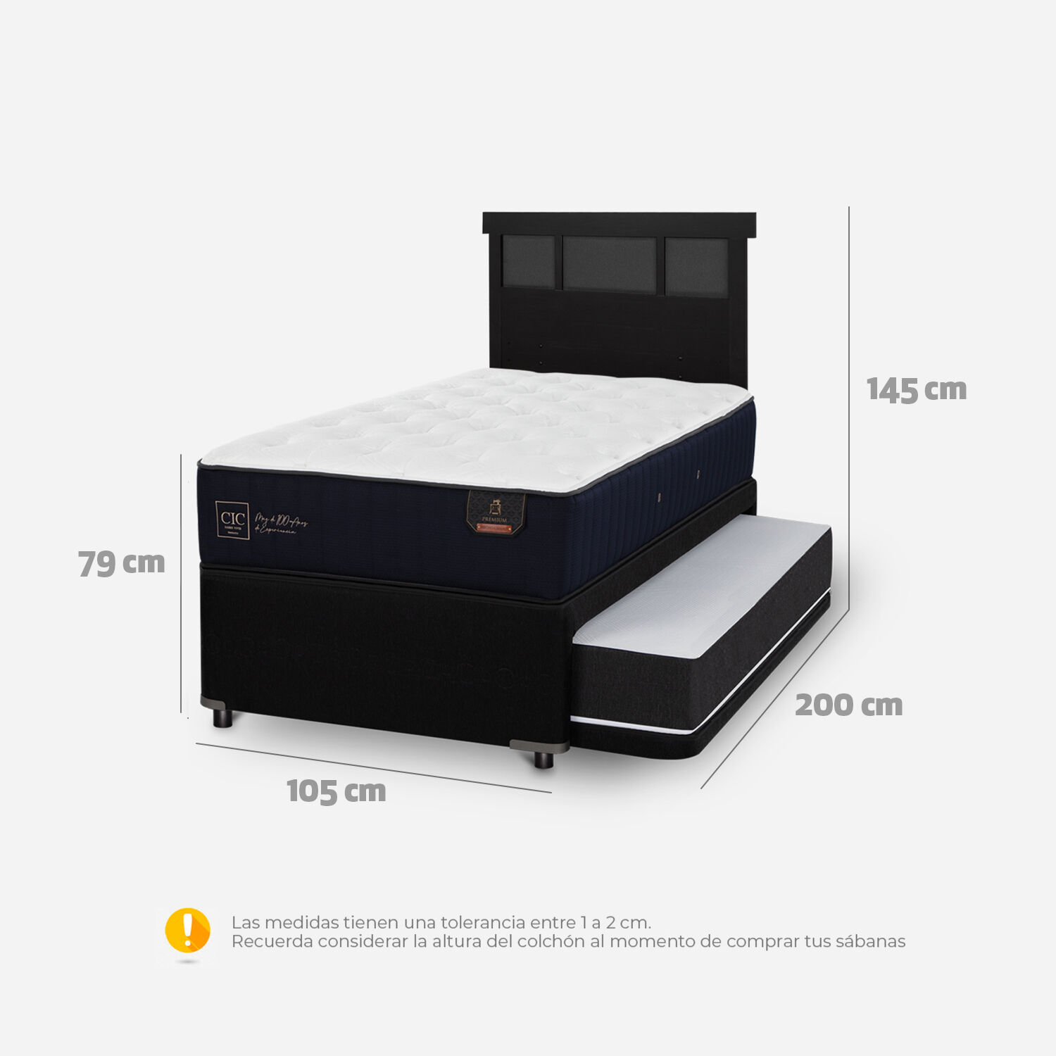Cama Nido Diván Premium + Respaldo Dublín Negro
