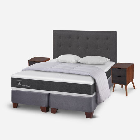 Box Spring 2 Plazas Ortopedic Base Dividida + Almohadas + Plum&oacute;n + Set &Eacute;ufrates