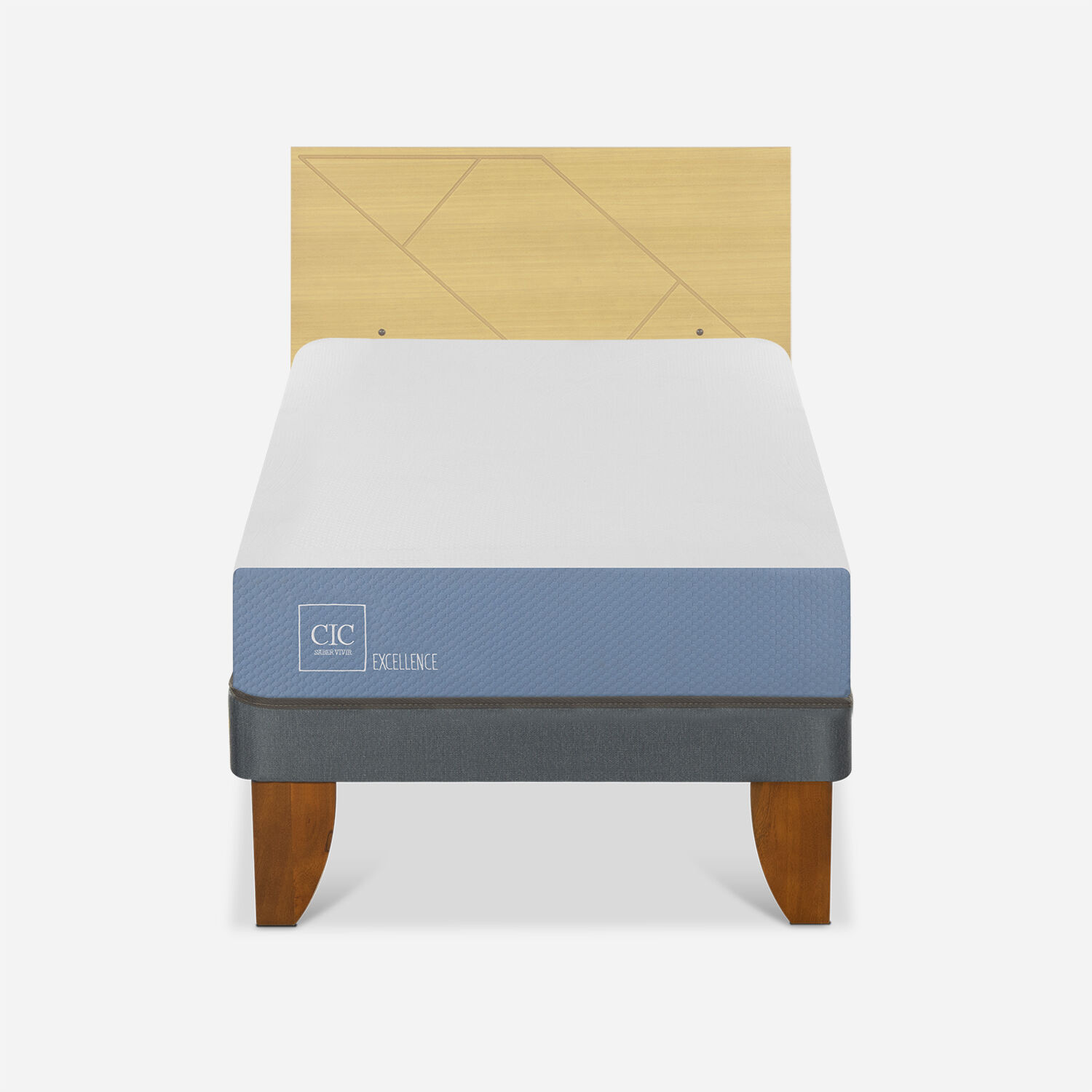 Cama Europea 1 Plaza Excellence + Respaldo Villarrica Mostaza