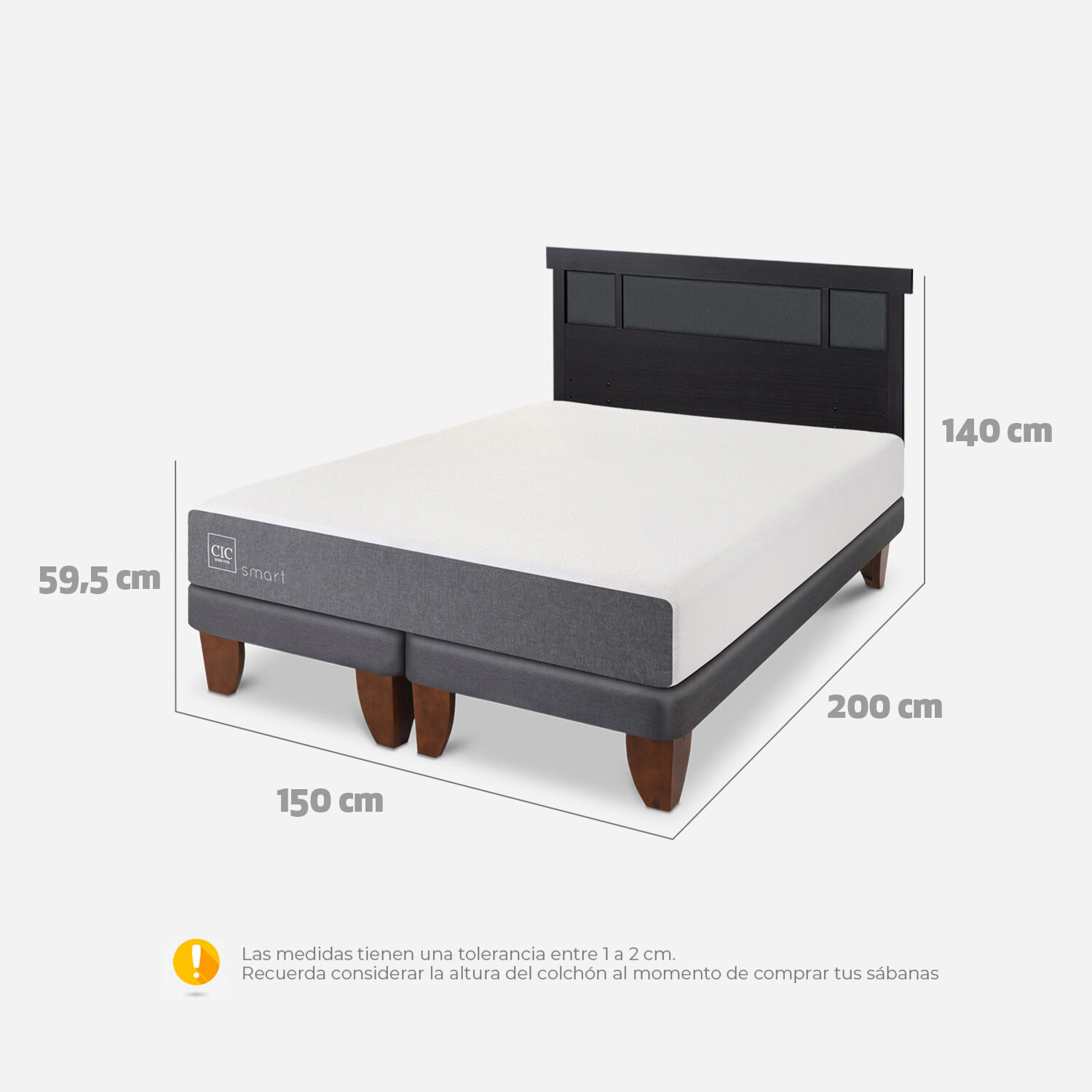 Cama Europea 2 Plazas Smart Base Dividida + Respaldo Dubl&iacute;n Negro