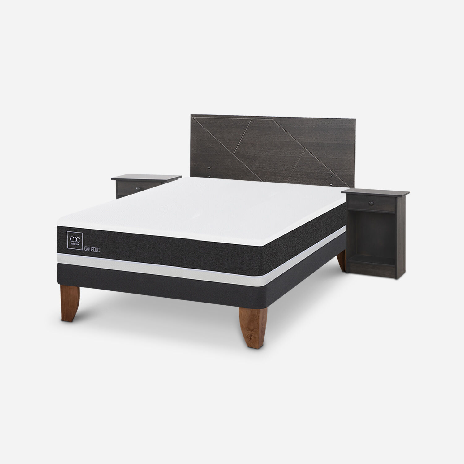 Cama Europea 2 Plazas Ortopedic Base Normal + Set Villarrica Gris