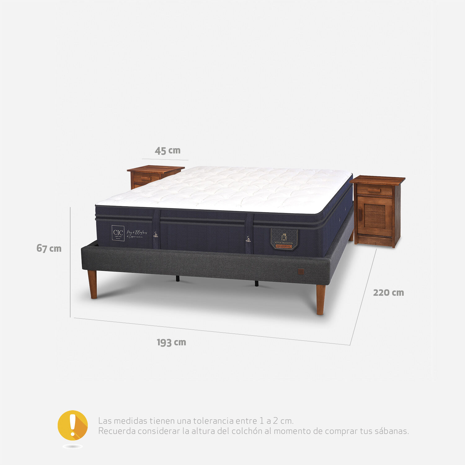 Cama Europea Curve King Super Premium + Veladores Mil&aacute;n Caramel